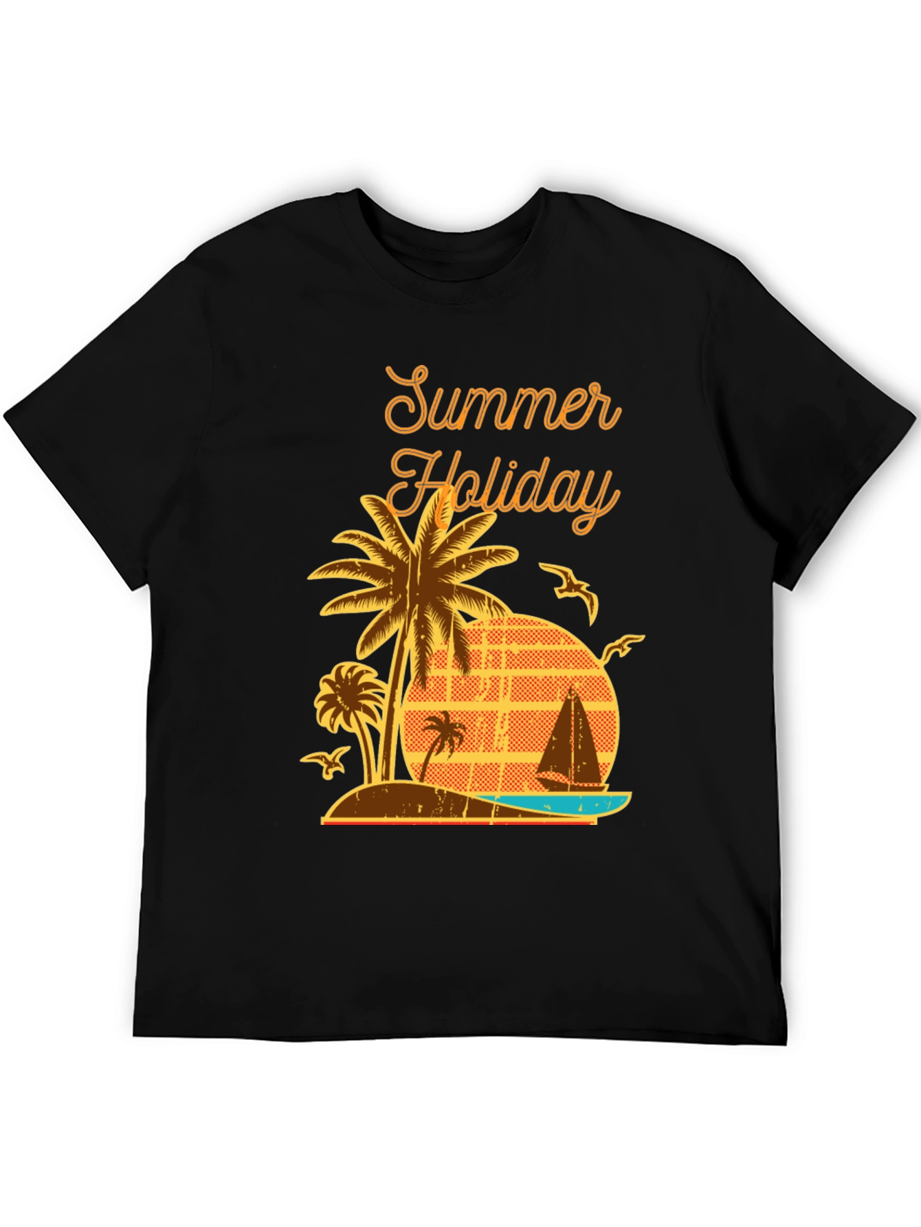 Summer Holiday Graphic T-Shirt - Palm Tree Beach Design