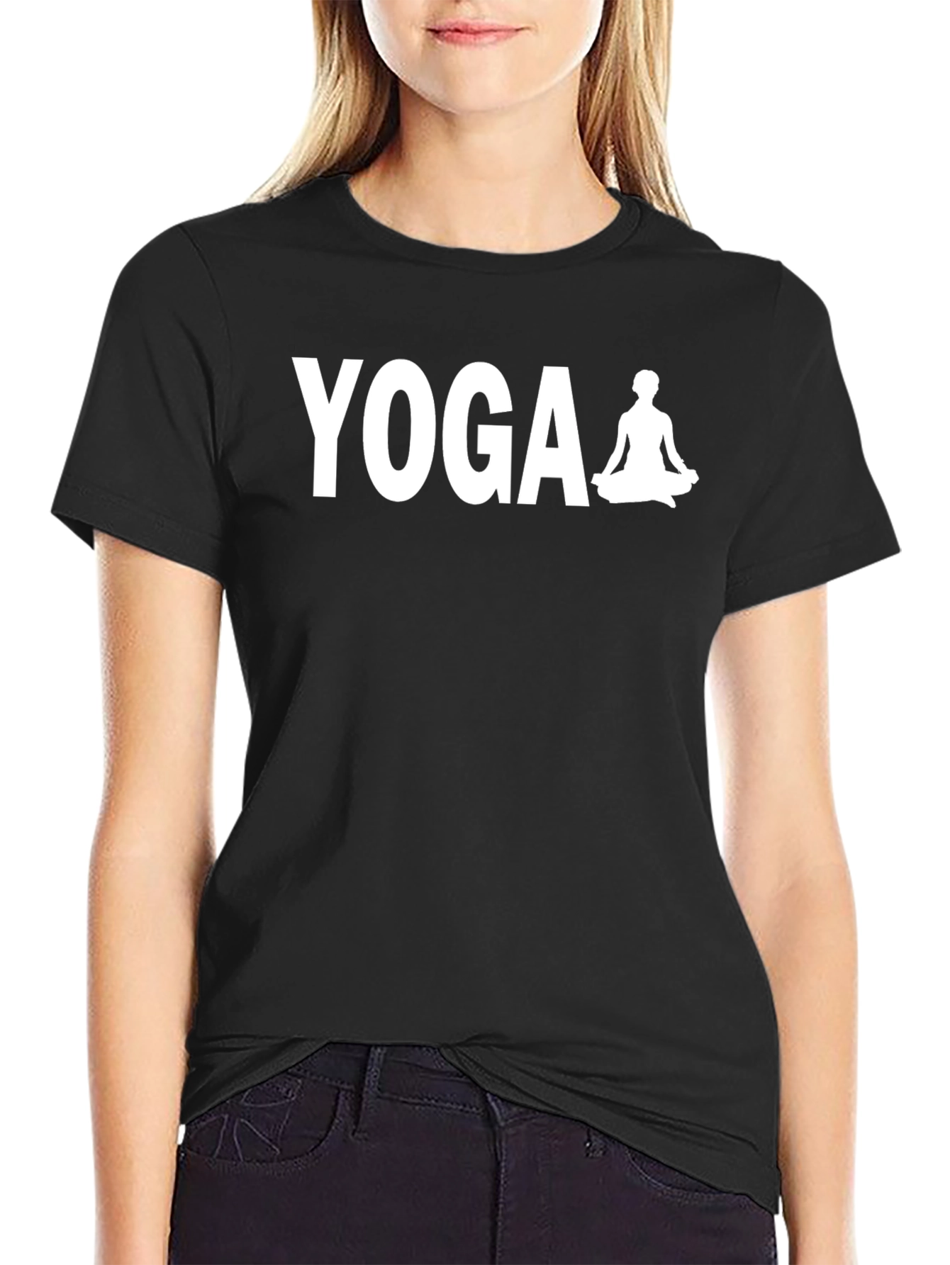 Yoga Meditation Graphic Tee - Black Cotton Blend