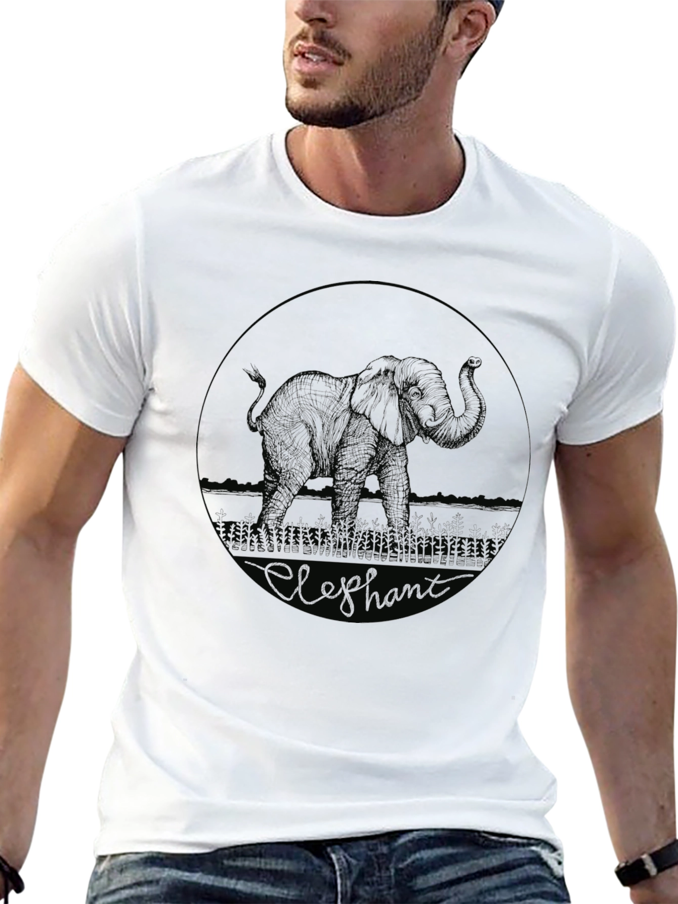 Elephant Graphic Print Crew Neck T-Shirt