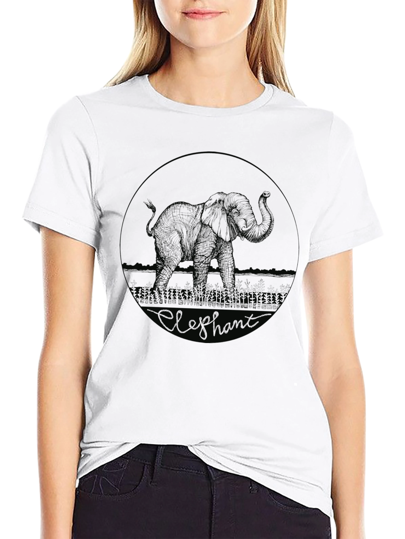 Elephant Graphic Print Crew Neck T-Shirt