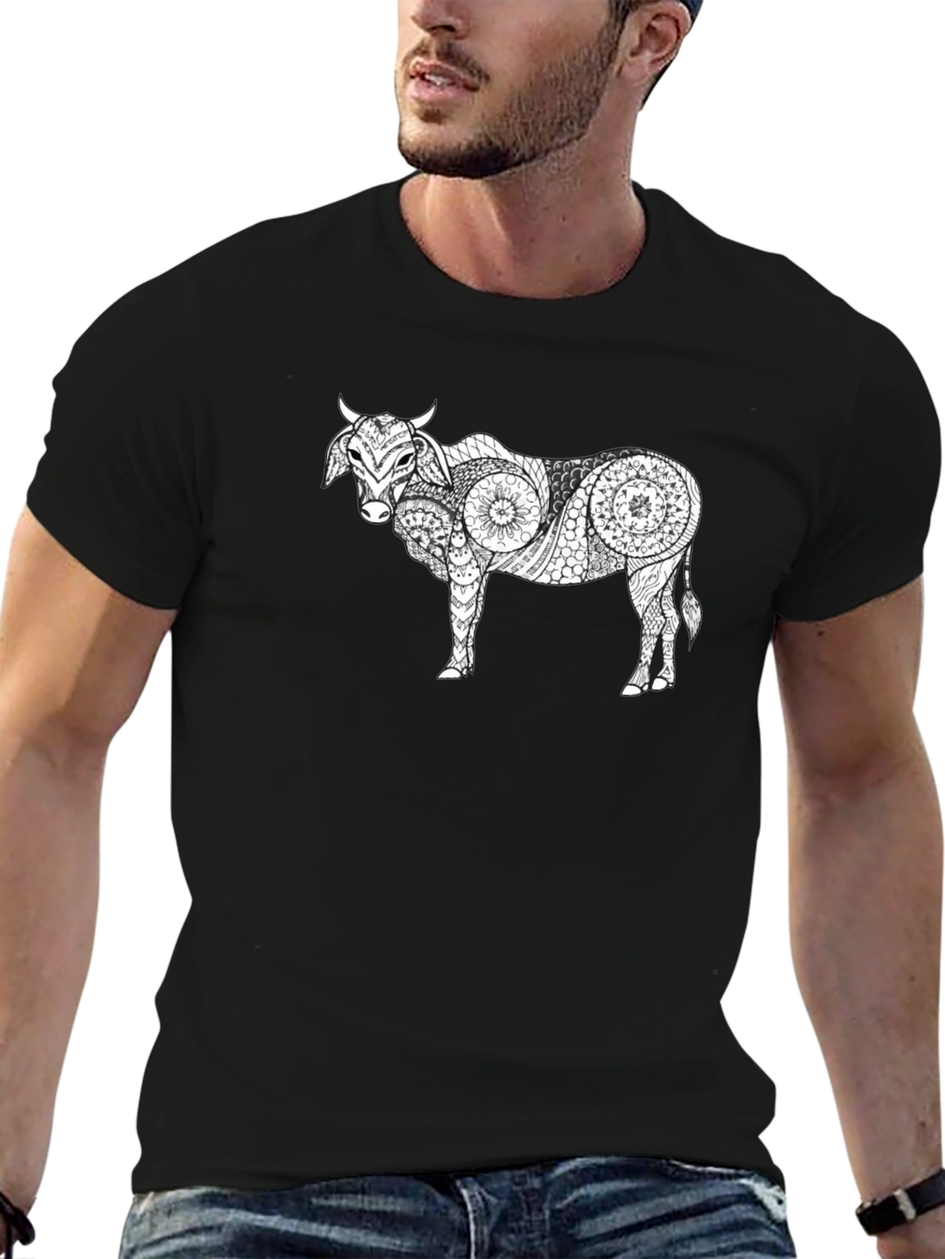 Black Cow Mandala Graphic Tee - Unique & Stylish