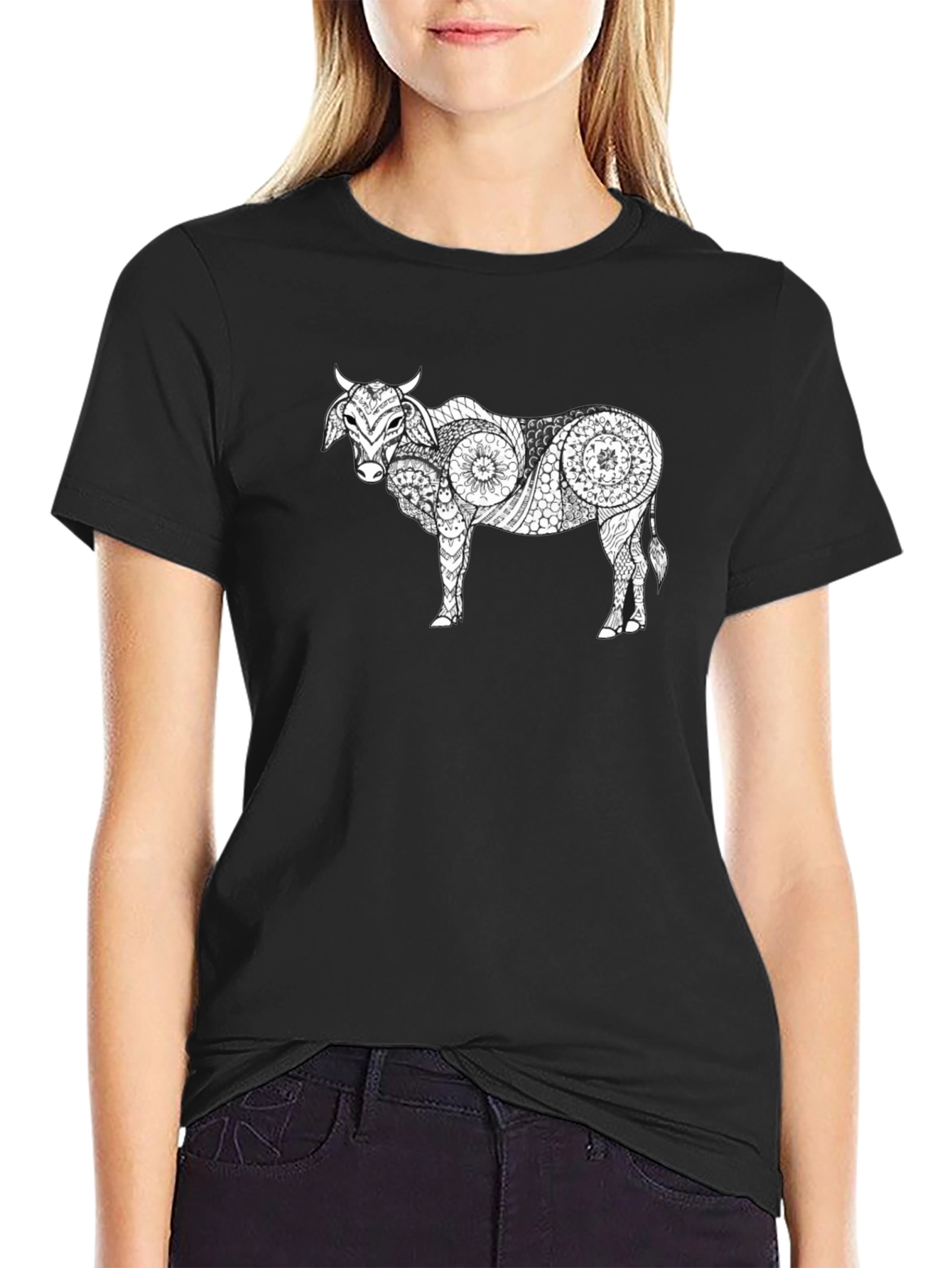 Black Cow Mandala Graphic Tee - Unique & Stylish