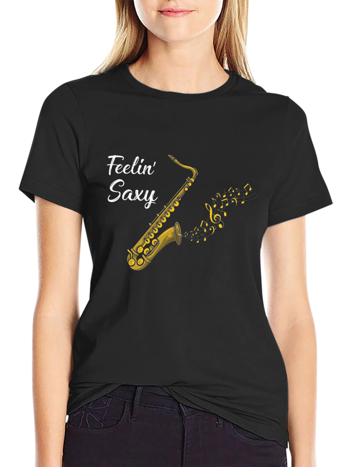 Feelin Saxy Black Graphic T-Shirt