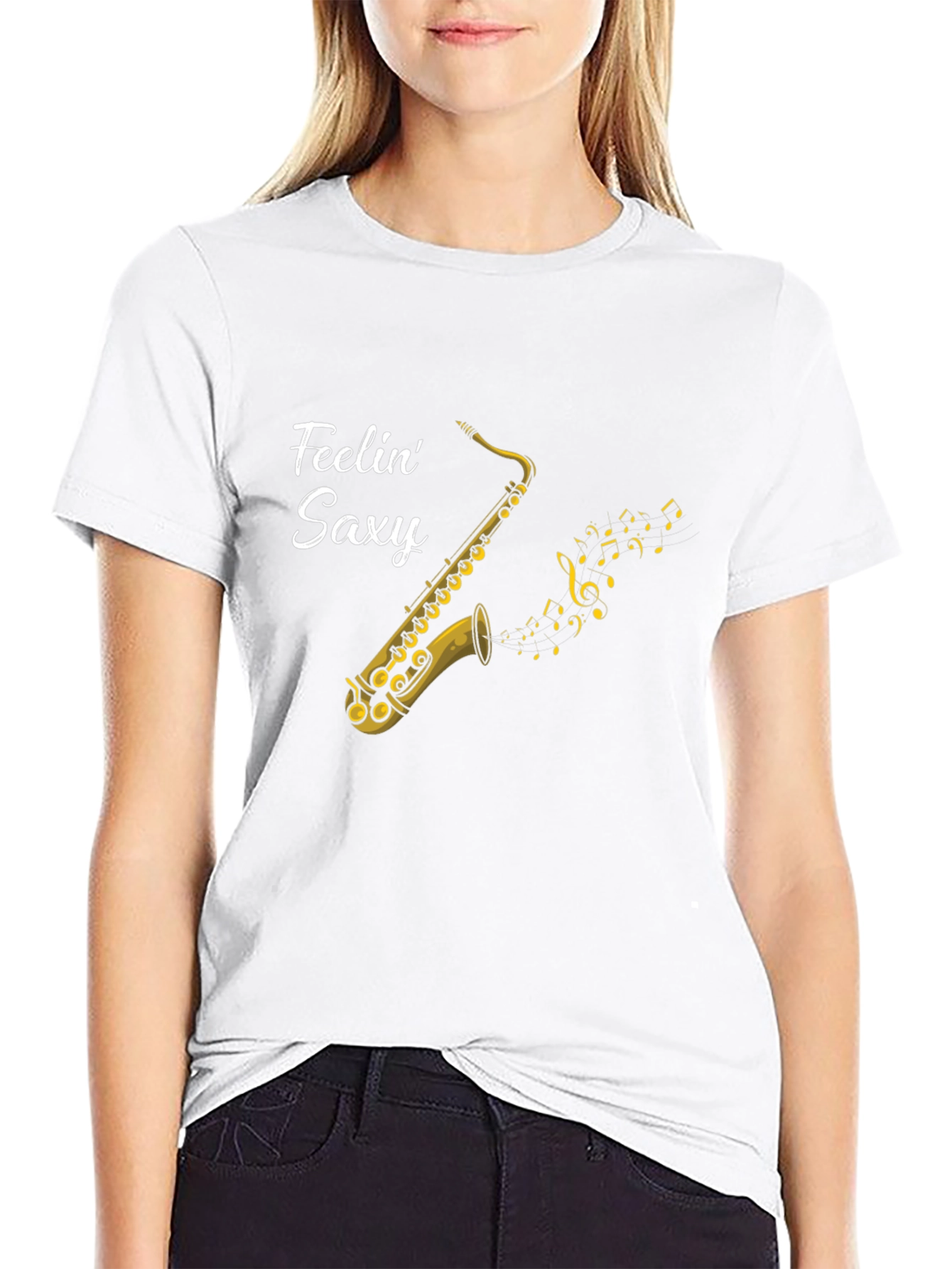 Feelin Saxy Black Graphic T-Shirt