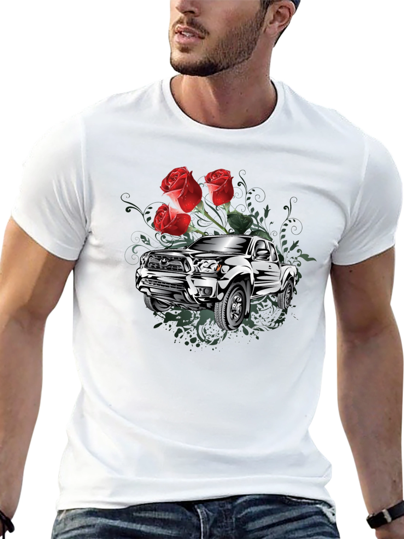 Truck and Roses Graphic Tee - Black