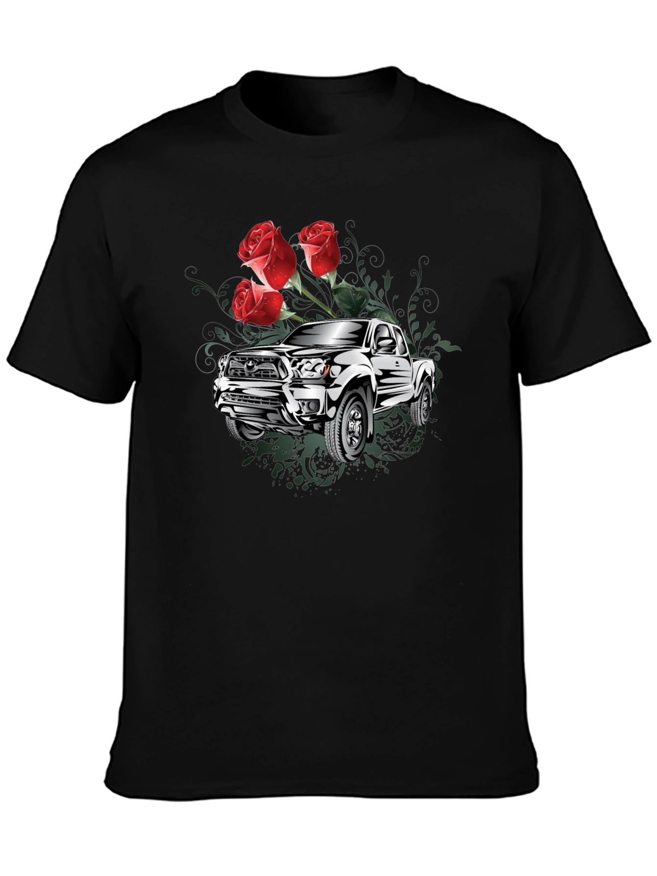 Truck and Roses Graphic Tee - Black