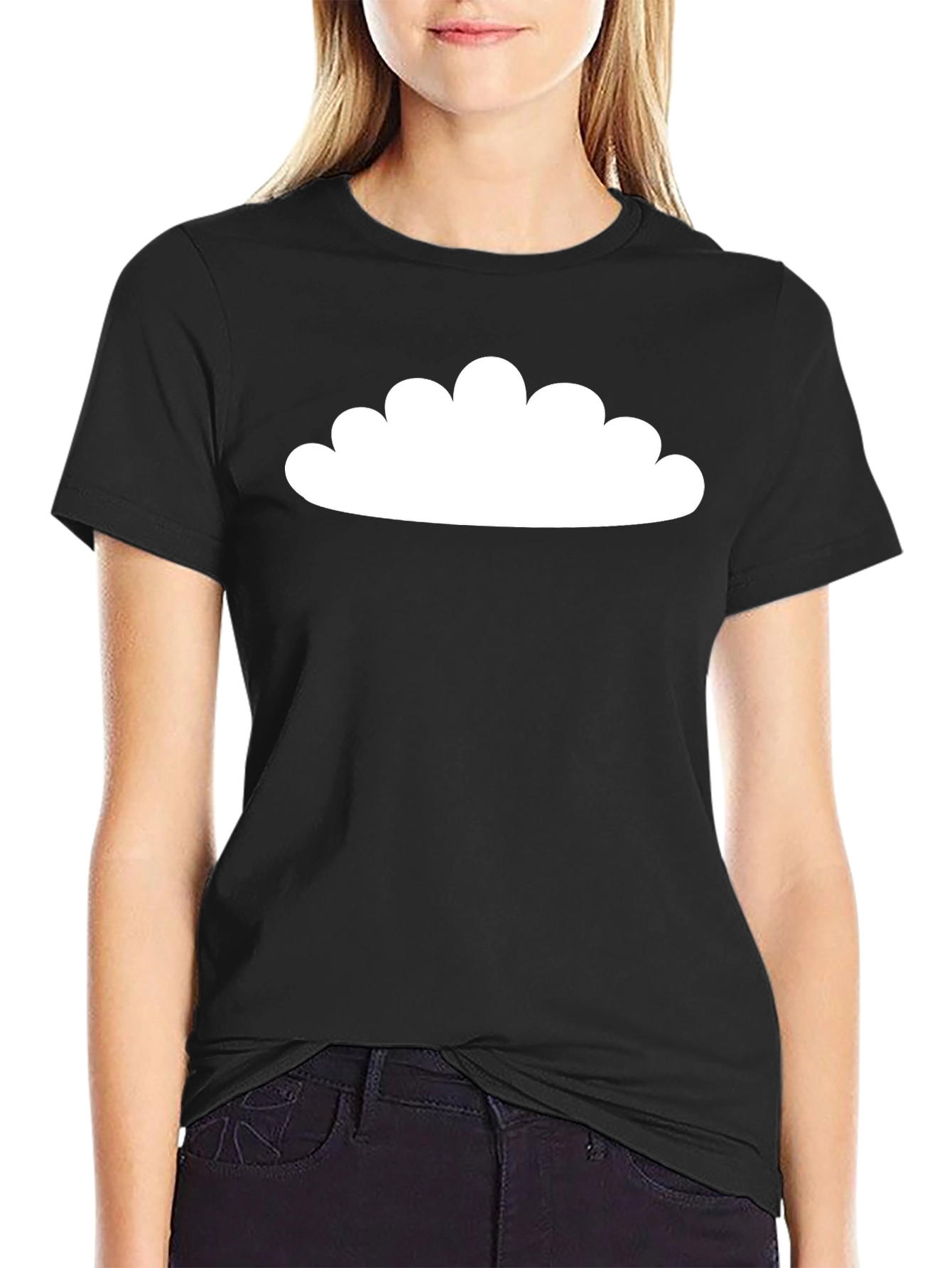 Mens Black Cotton T-Shirt with White Cloud Design