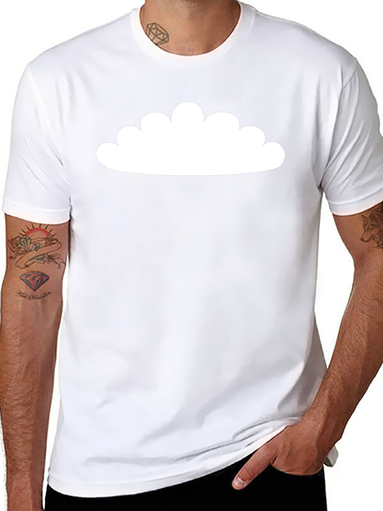Mens Black Cotton T-Shirt with White Cloud Design