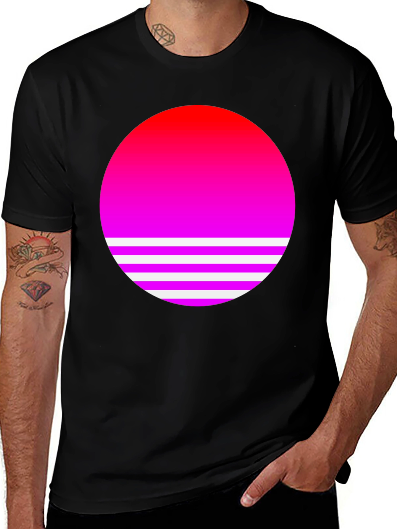 Retro Sunset Graphic Tee - Black Cotton Blend