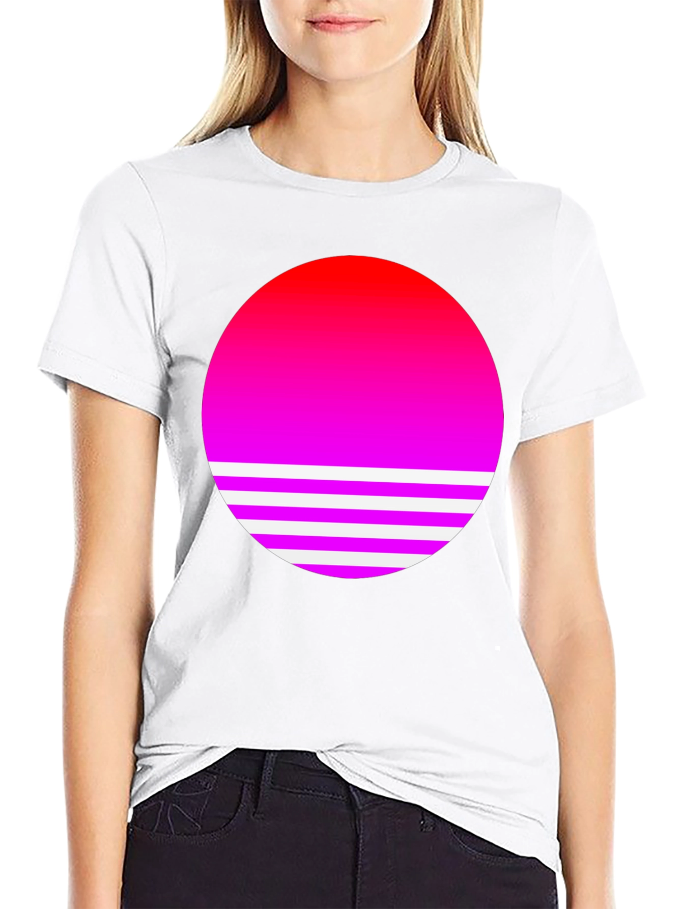 Retro Sunset Graphic Tee - Black Cotton Blend