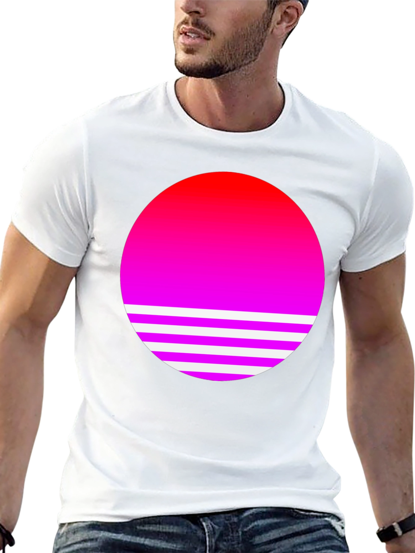 Retro Sunset Graphic Tee - Black Cotton Blend