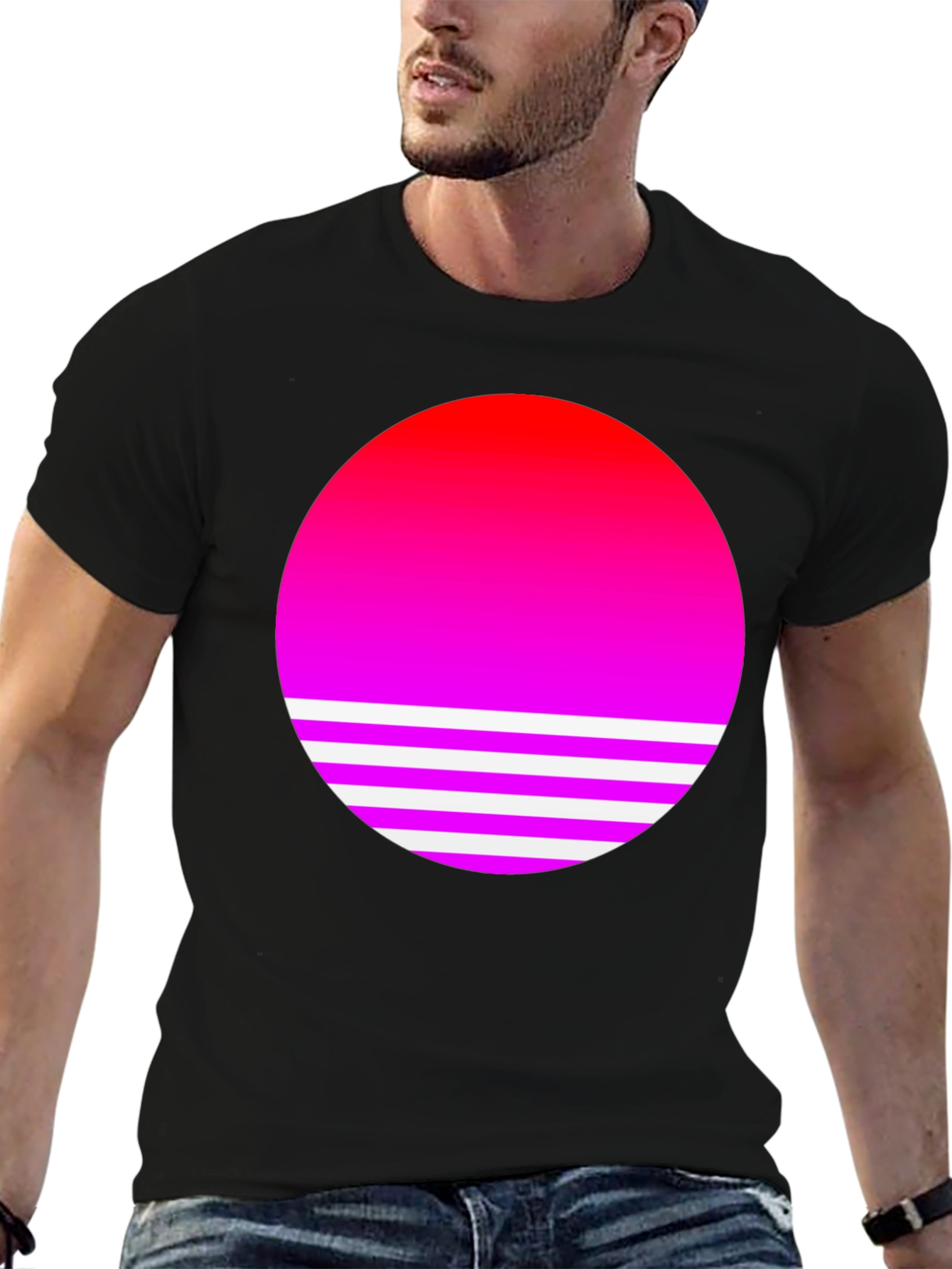 Retro Sunset Graphic Tee - Black Cotton Blend