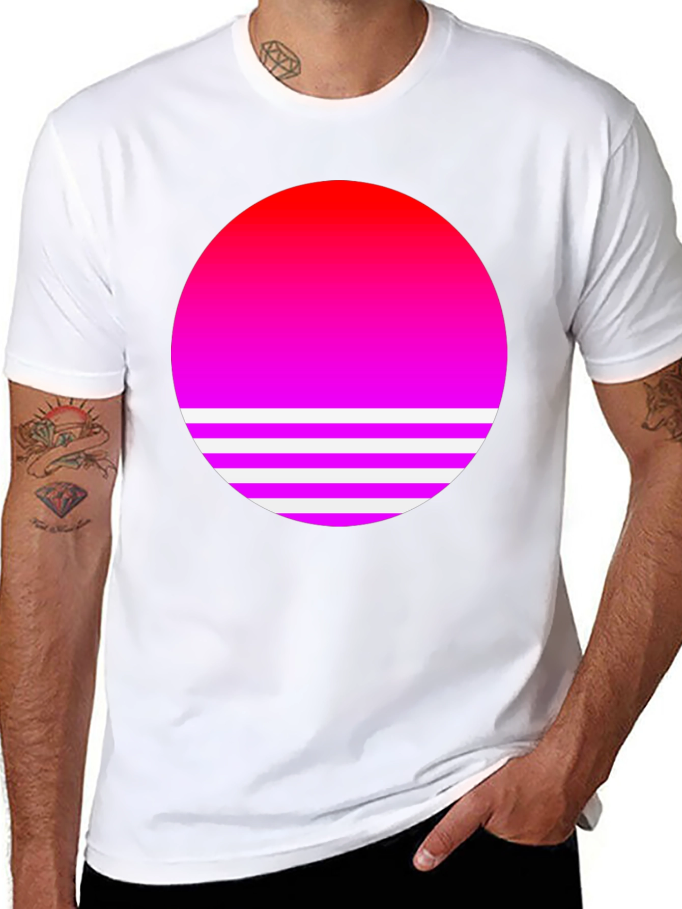 Retro Sunset Graphic Tee - Black Cotton Blend