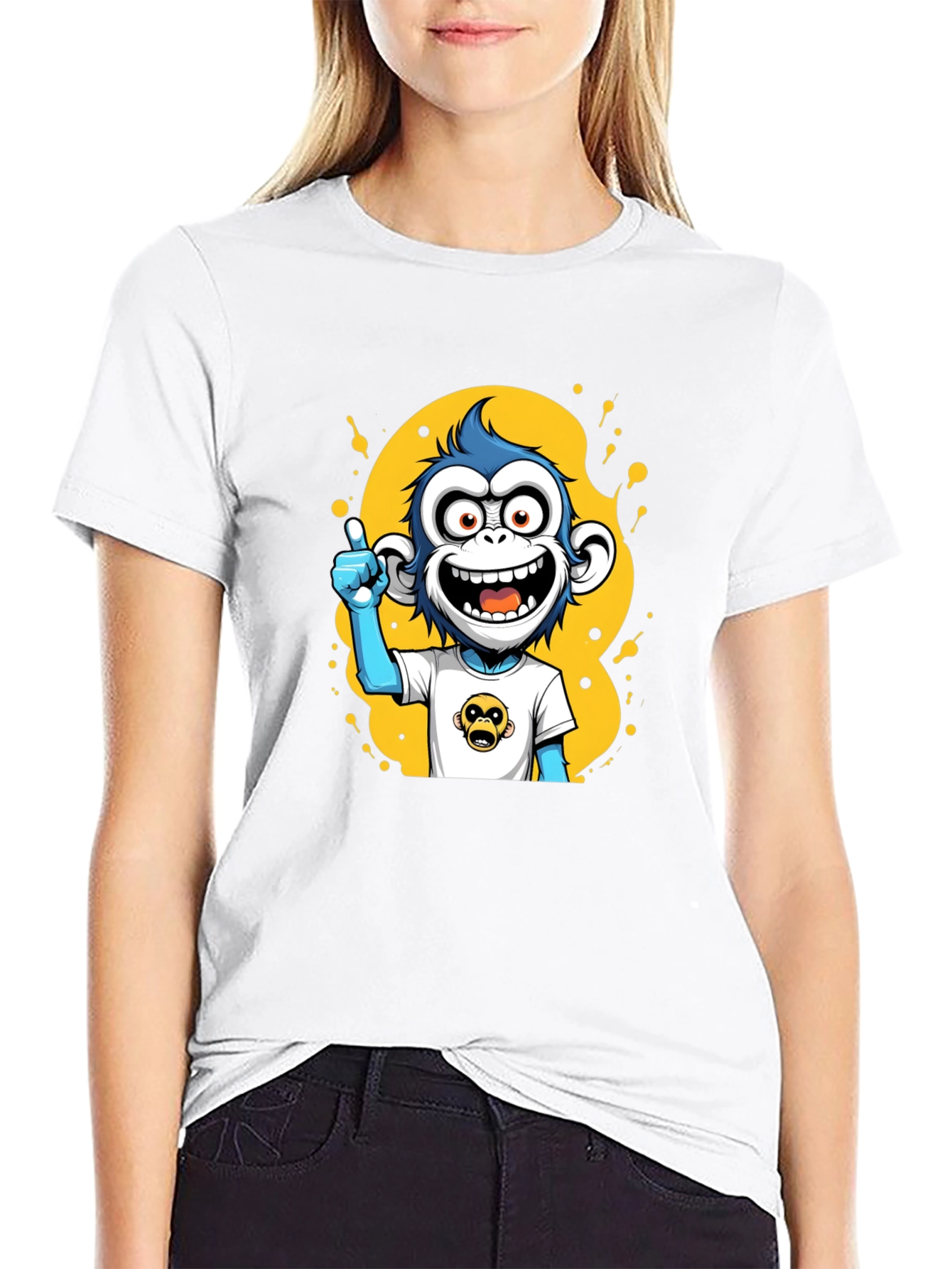 Cartoon Monkey Graphic Black T-Shirt