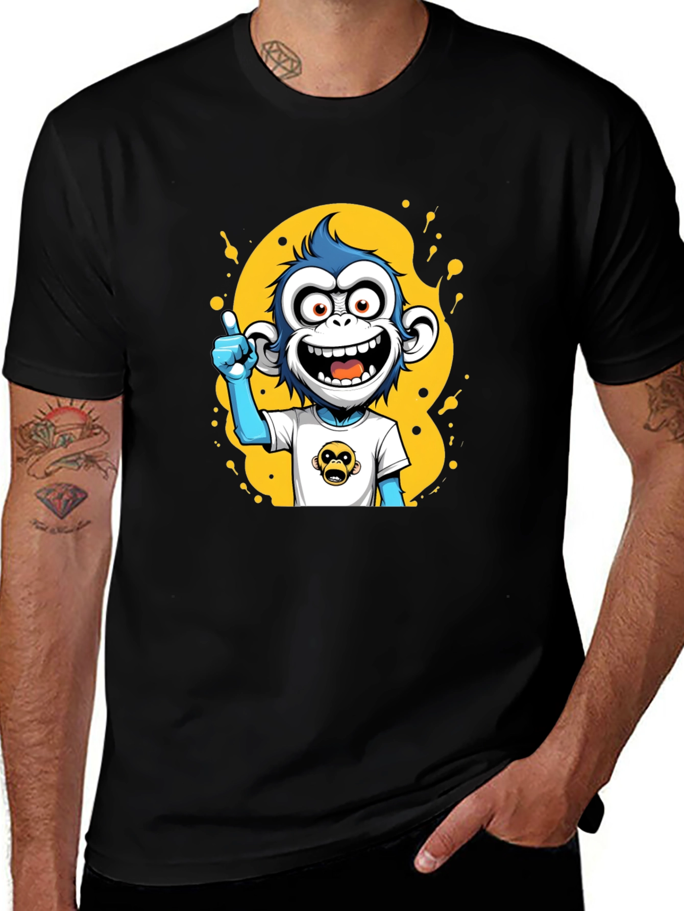 Cartoon Monkey Graphic Black T-Shirt