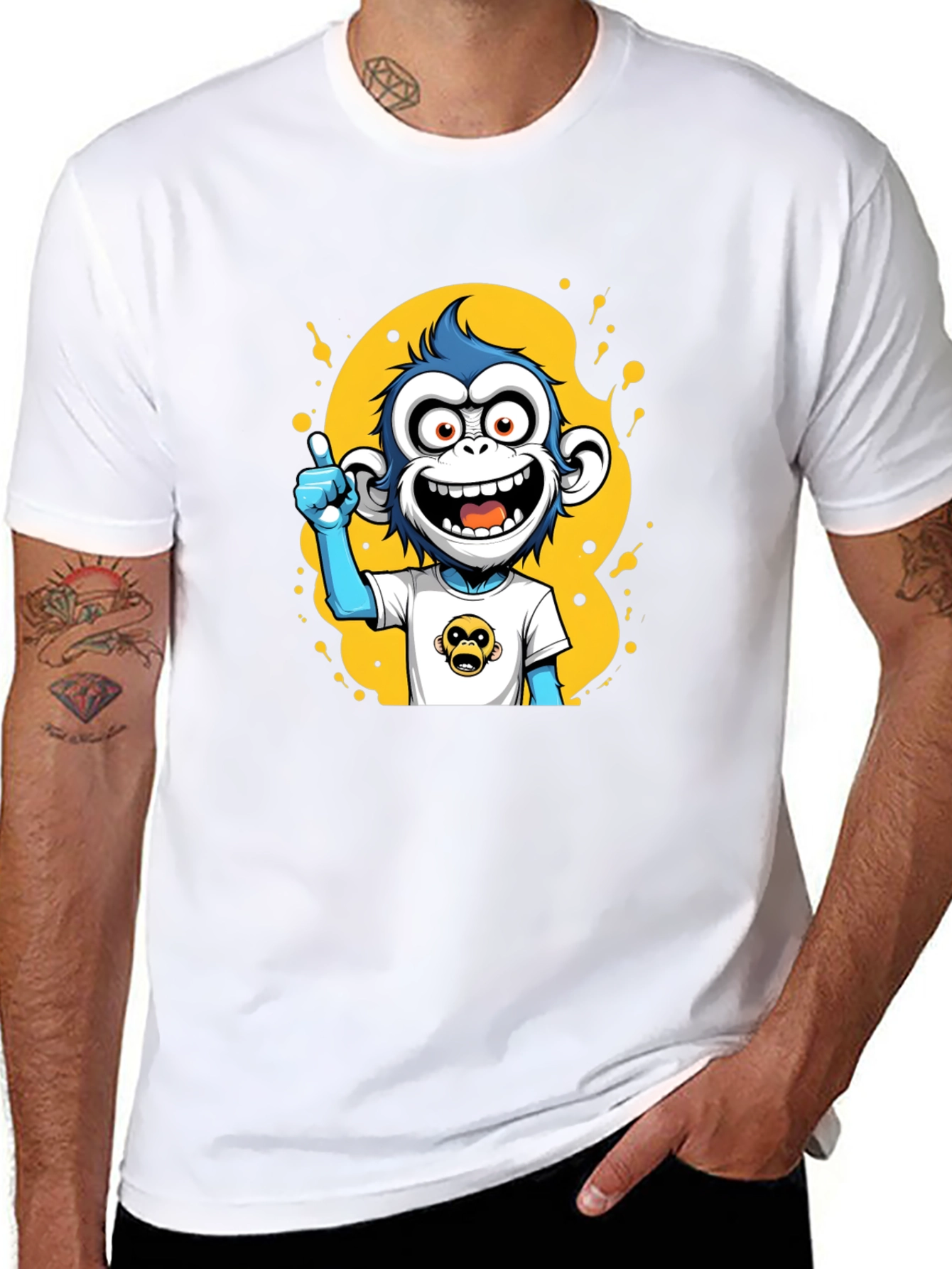 Cartoon Monkey Graphic Black T-Shirt