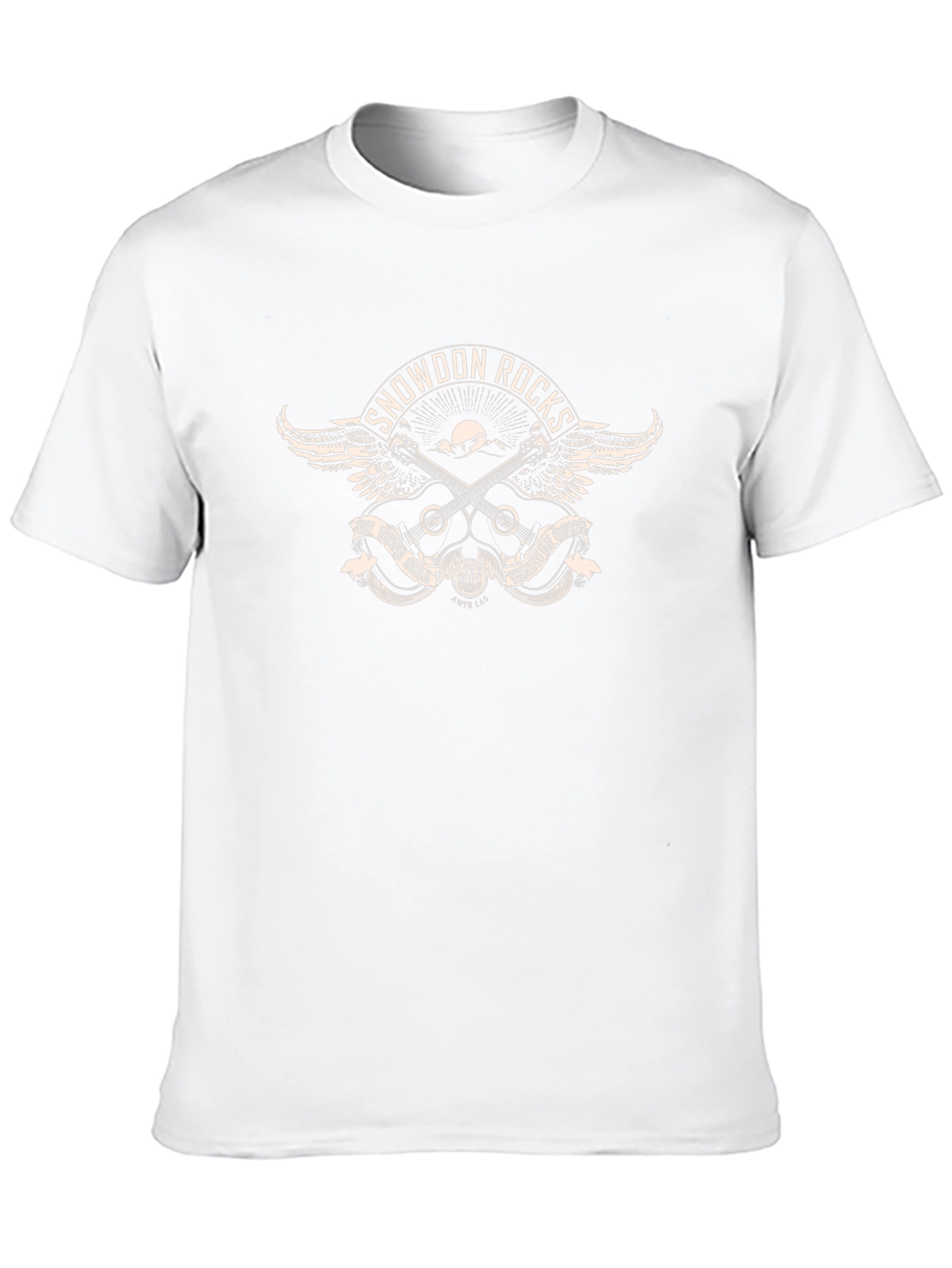 Snowdon Rocks Black T-Shirt with Guitar and Wings Design
