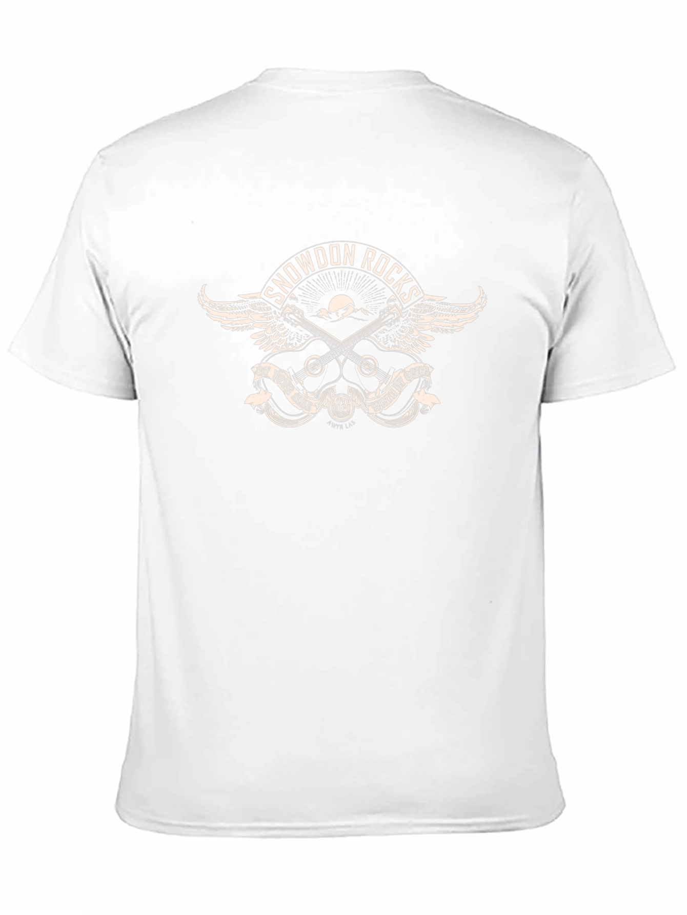 Snowdon Rocks Black T-Shirt with Guitar and Wings Design