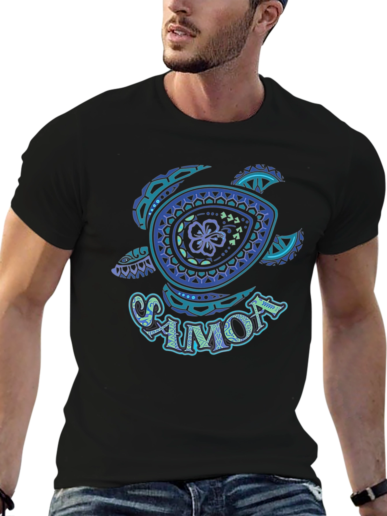 Samoa Turtle Hibiscus Flower Graphic T-Shirt