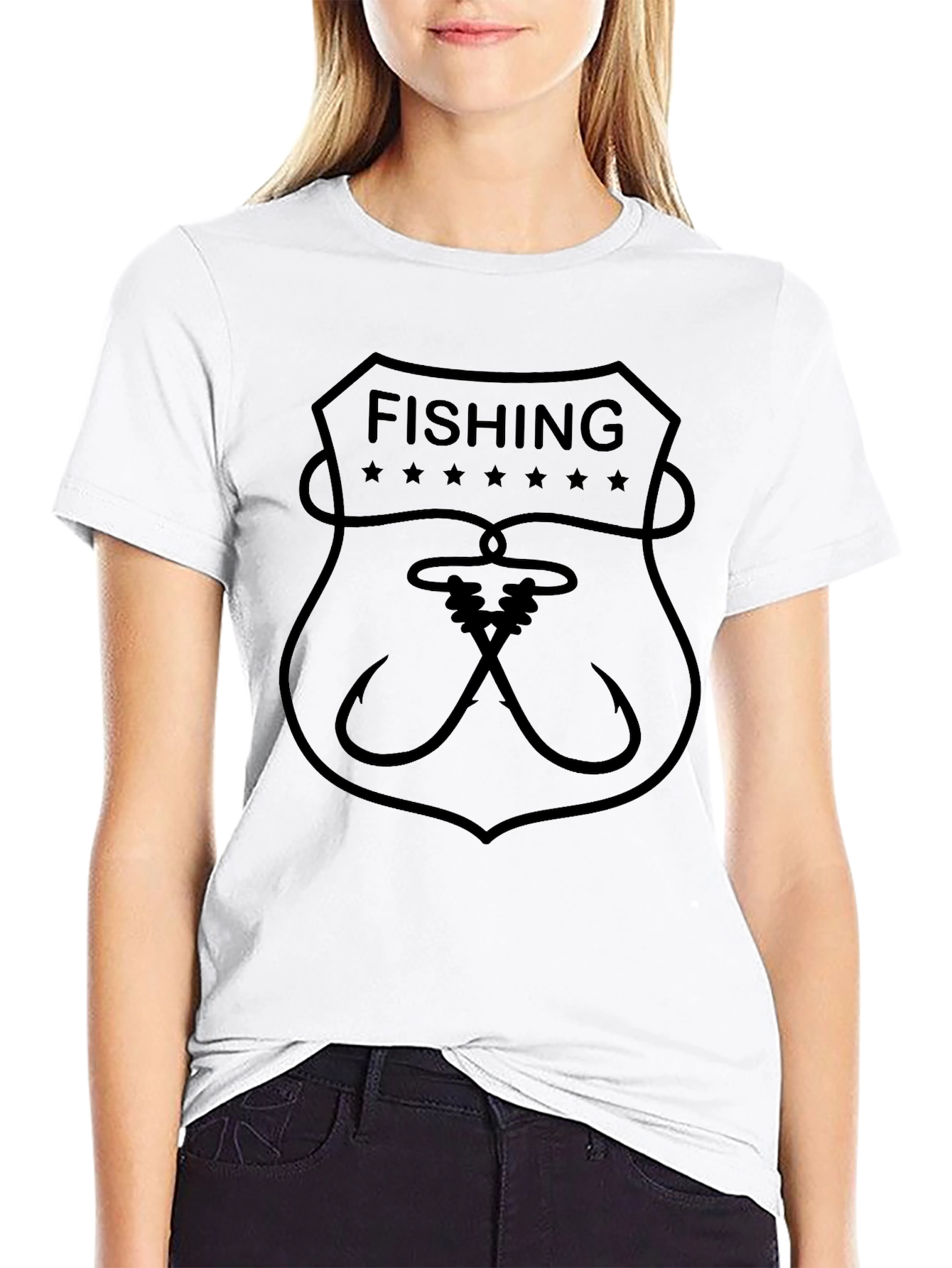 Fishing Graphic Tee - Black Crew Neck
