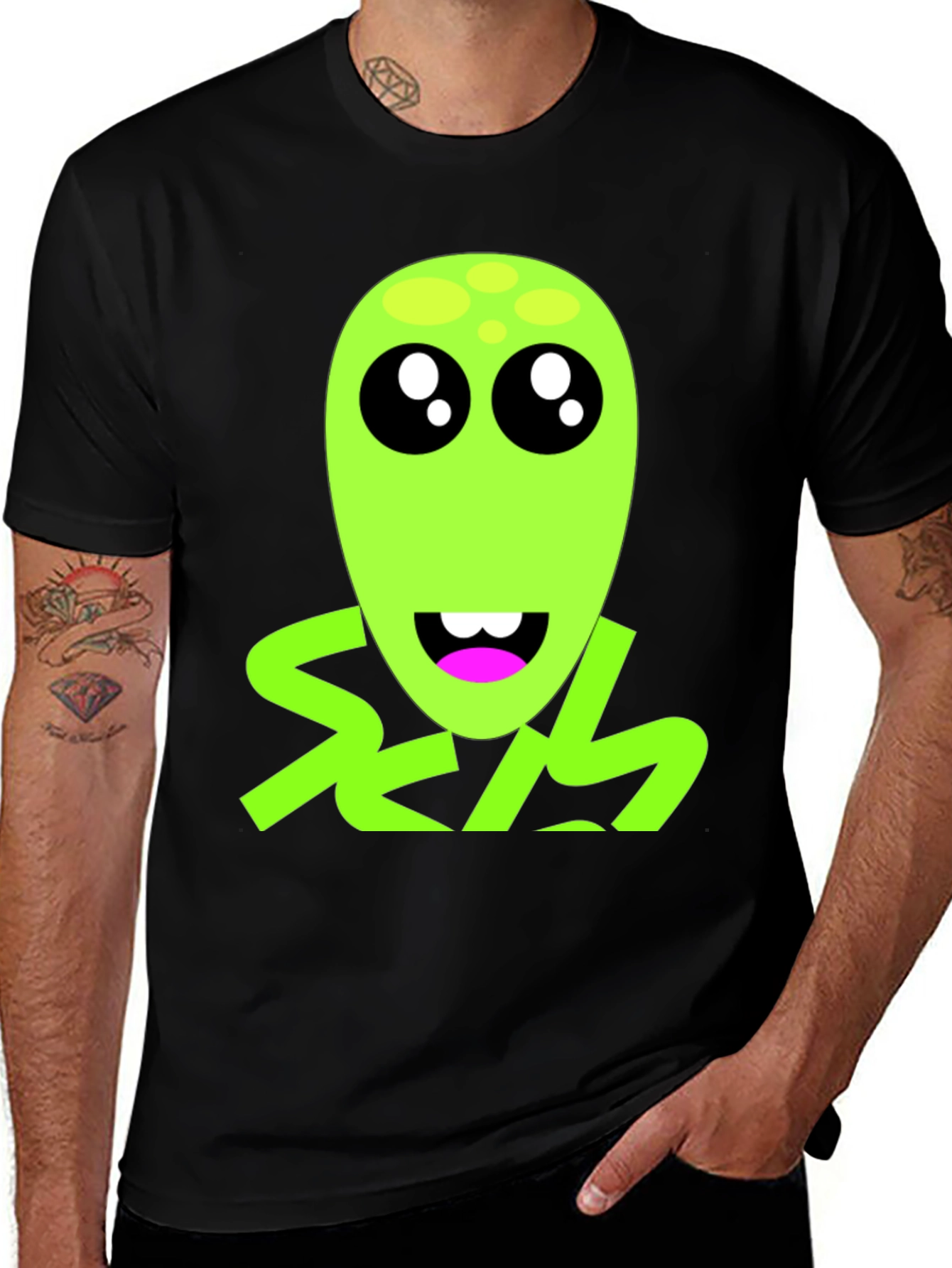 Funny Alien Graphic T-Shirt - Black Crew Neck