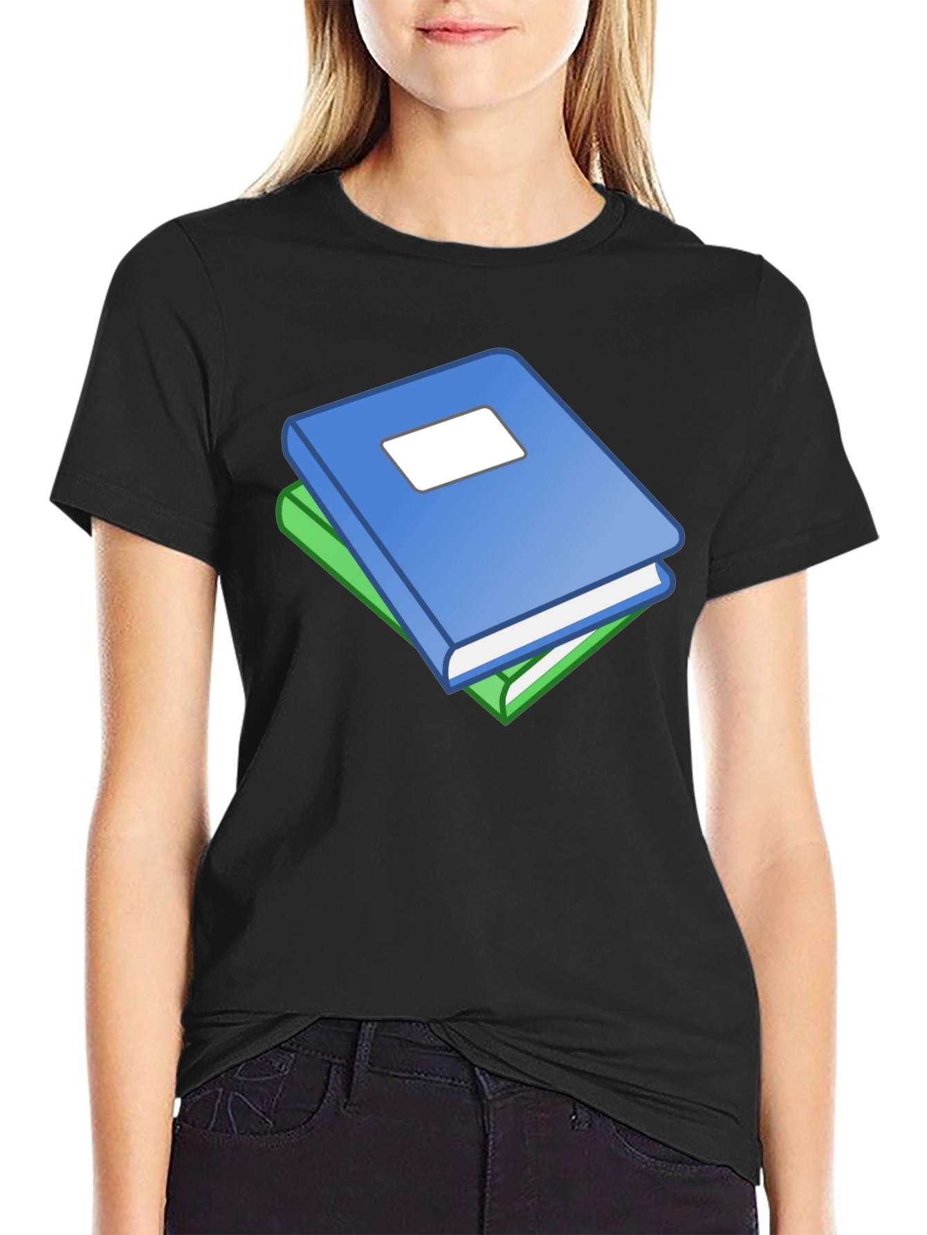 Book Stack Graphic T-Shirt - Black Cotton Tee