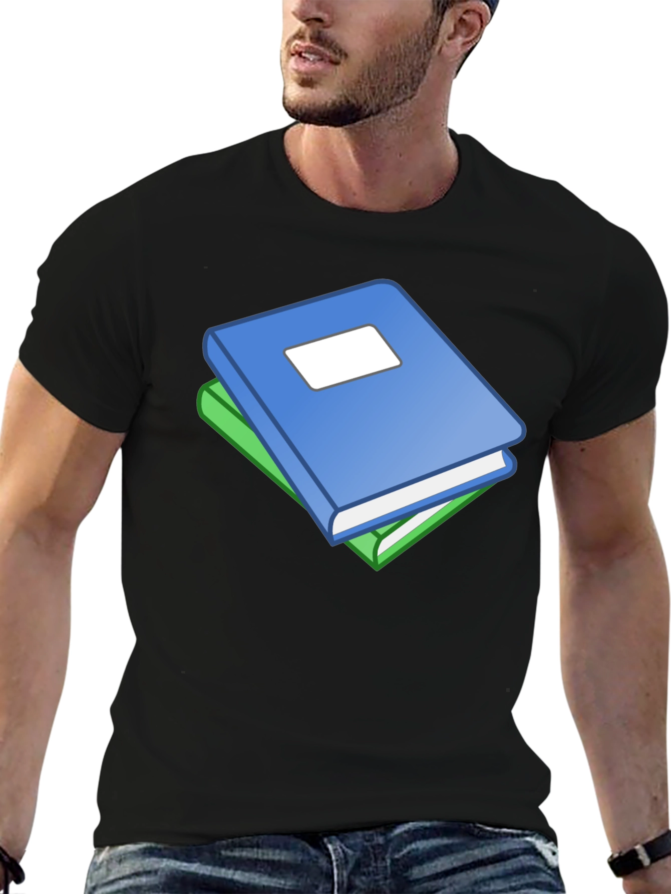 Book Stack Graphic T-Shirt - Black Cotton Tee