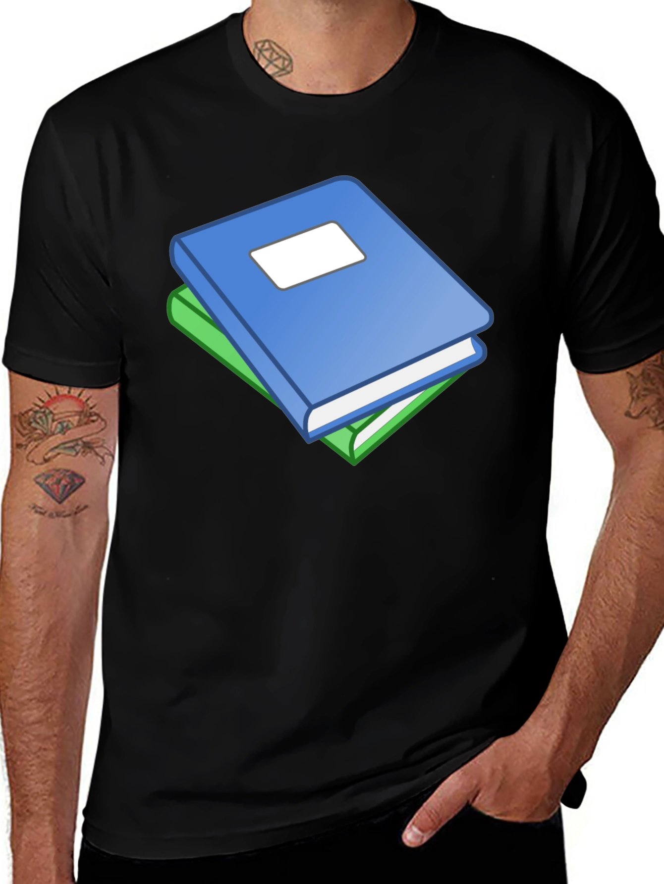 Book Stack Graphic T-Shirt - Black Cotton Tee