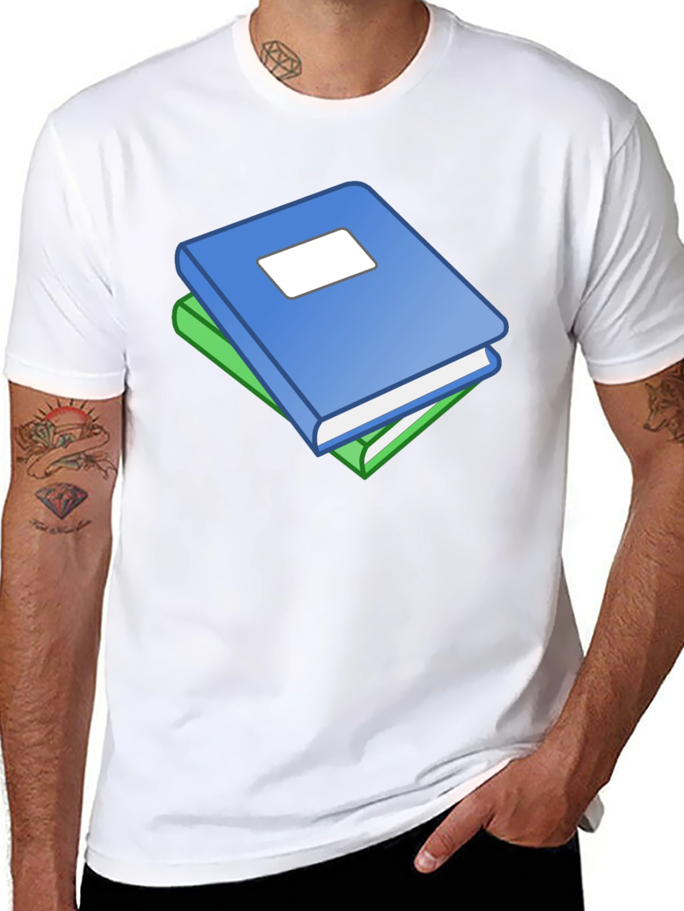 Book Stack Graphic T-Shirt - Black Cotton Tee
