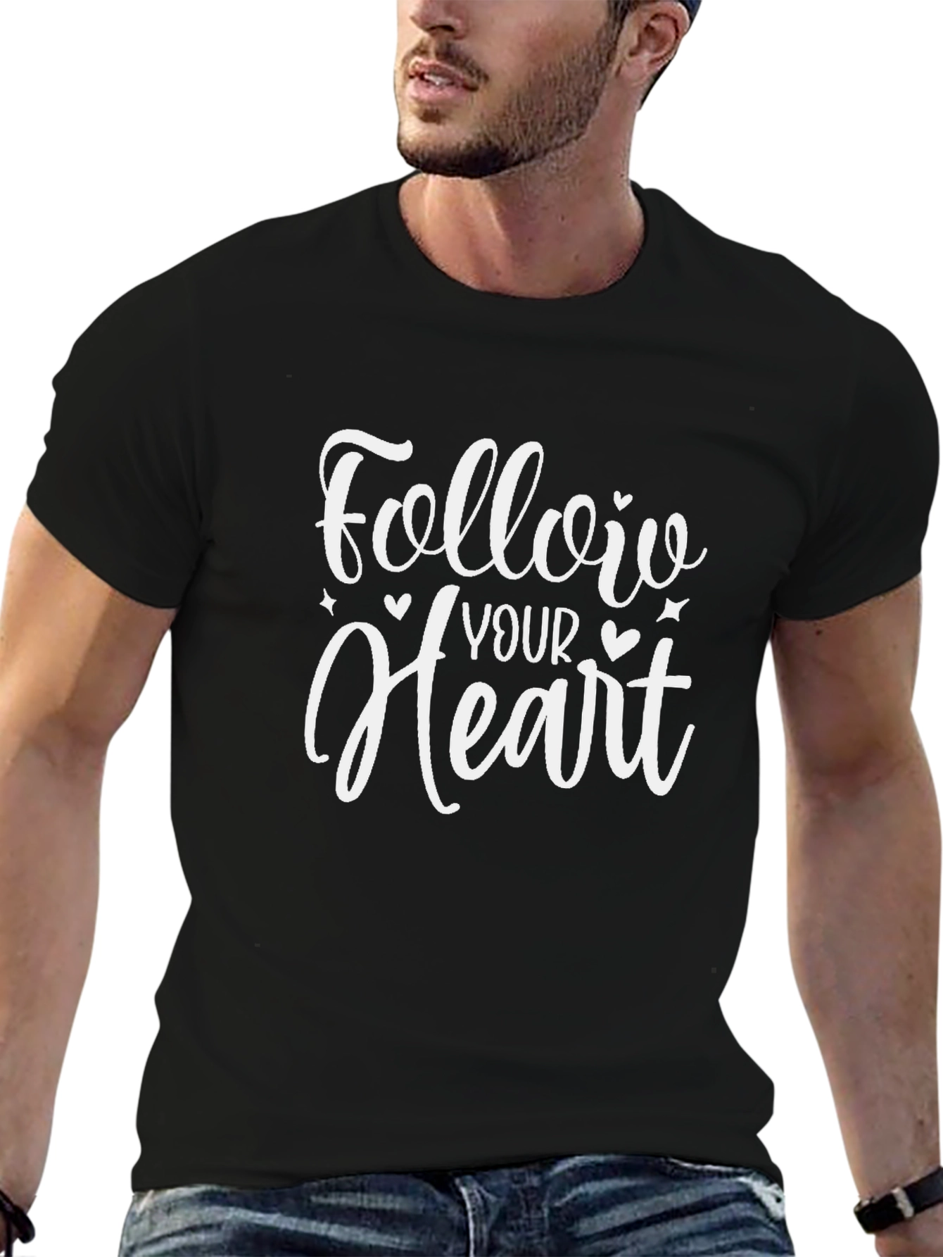 Follow Your Heart Black Graphic T-Shirt