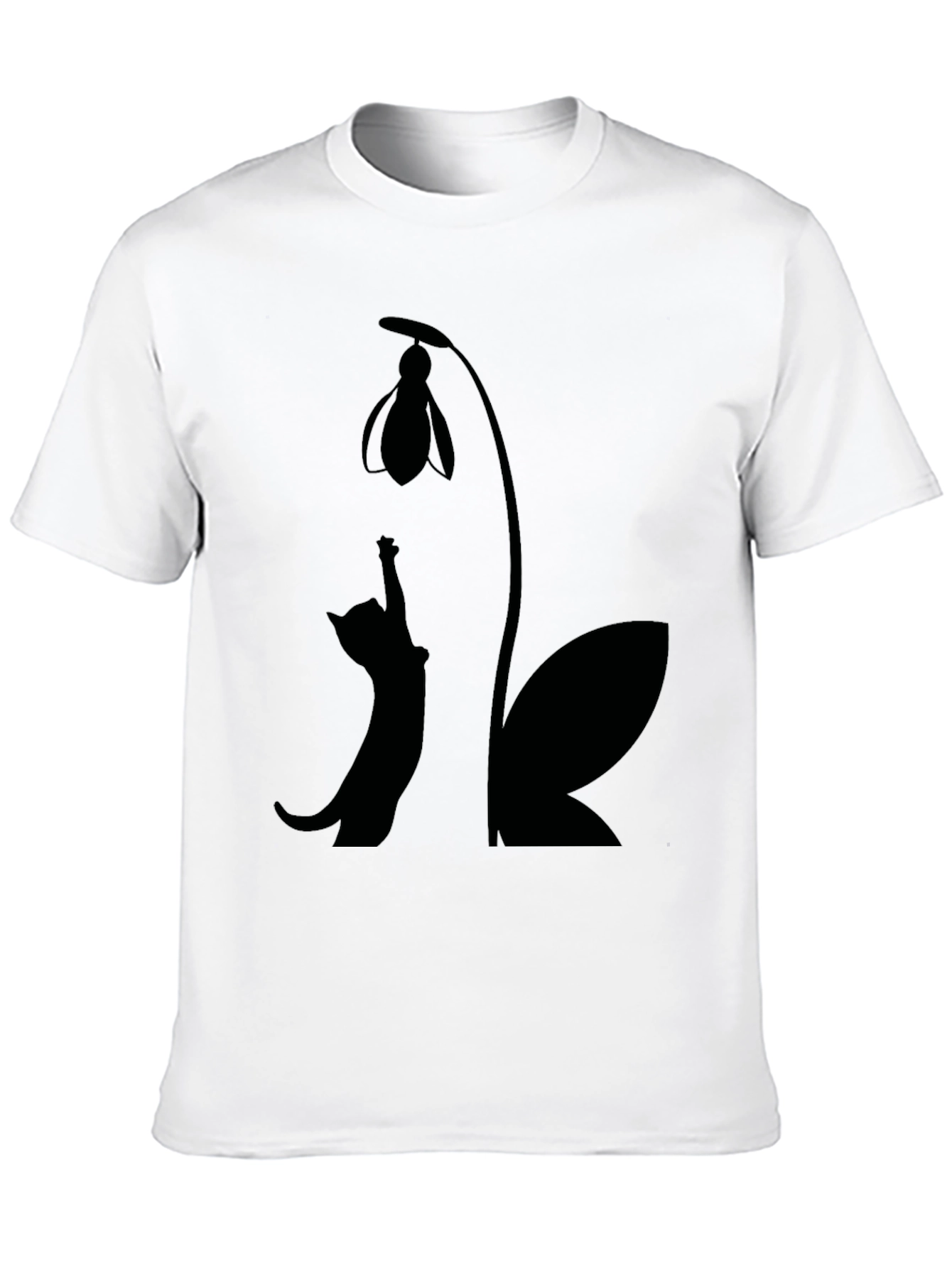 Cat & Snowdrop Flower Black T-Shirt