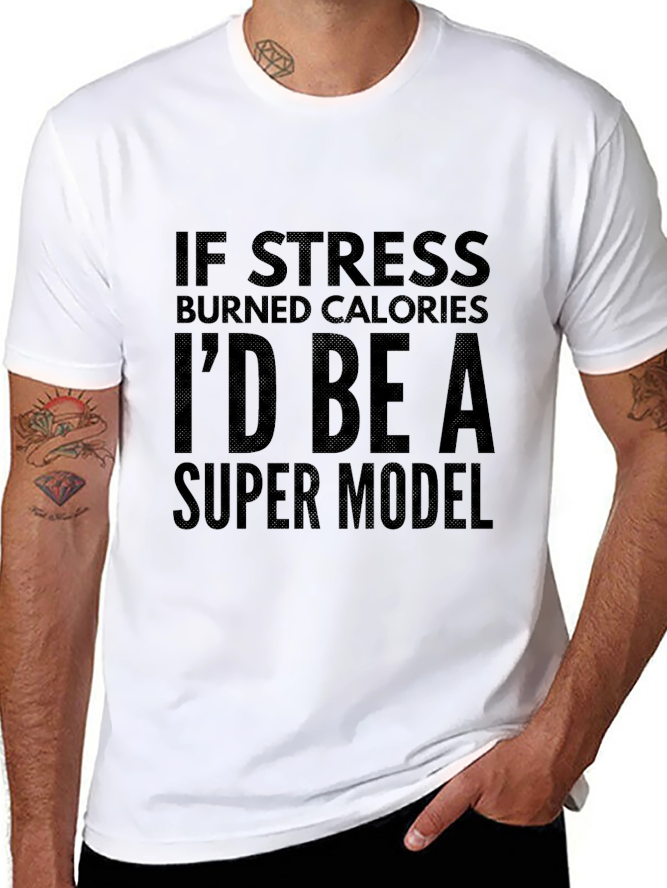 Funny Stress Calorie Burn Super Model Black T-Shirt
