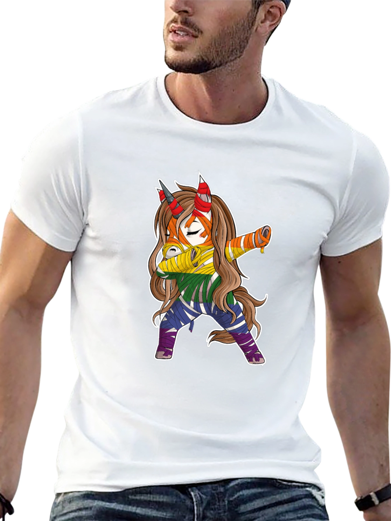 Dabbing Rainbow Unicorn Graphic Tee