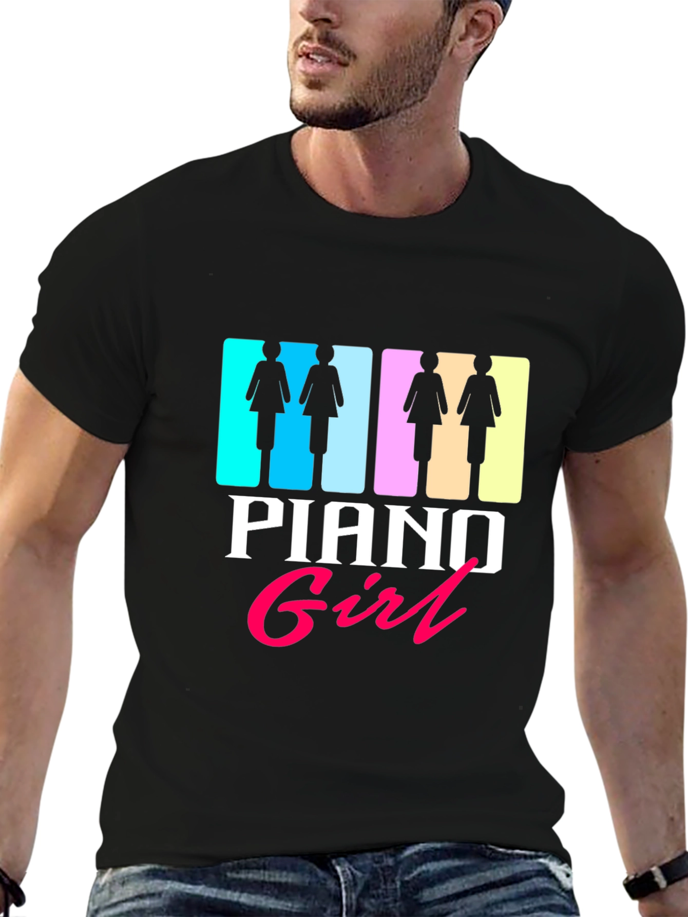 Piano Girl Graphic Tee - Black Unisex T-Shirt