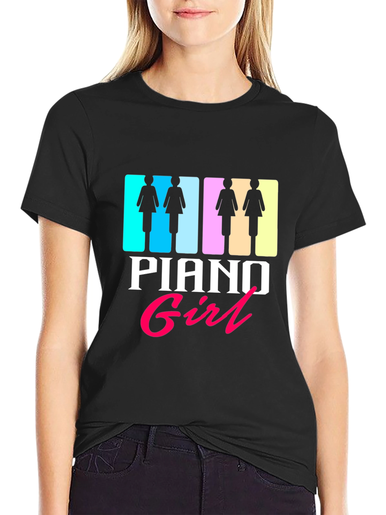 Piano Girl Graphic Tee - Black Unisex T-Shirt