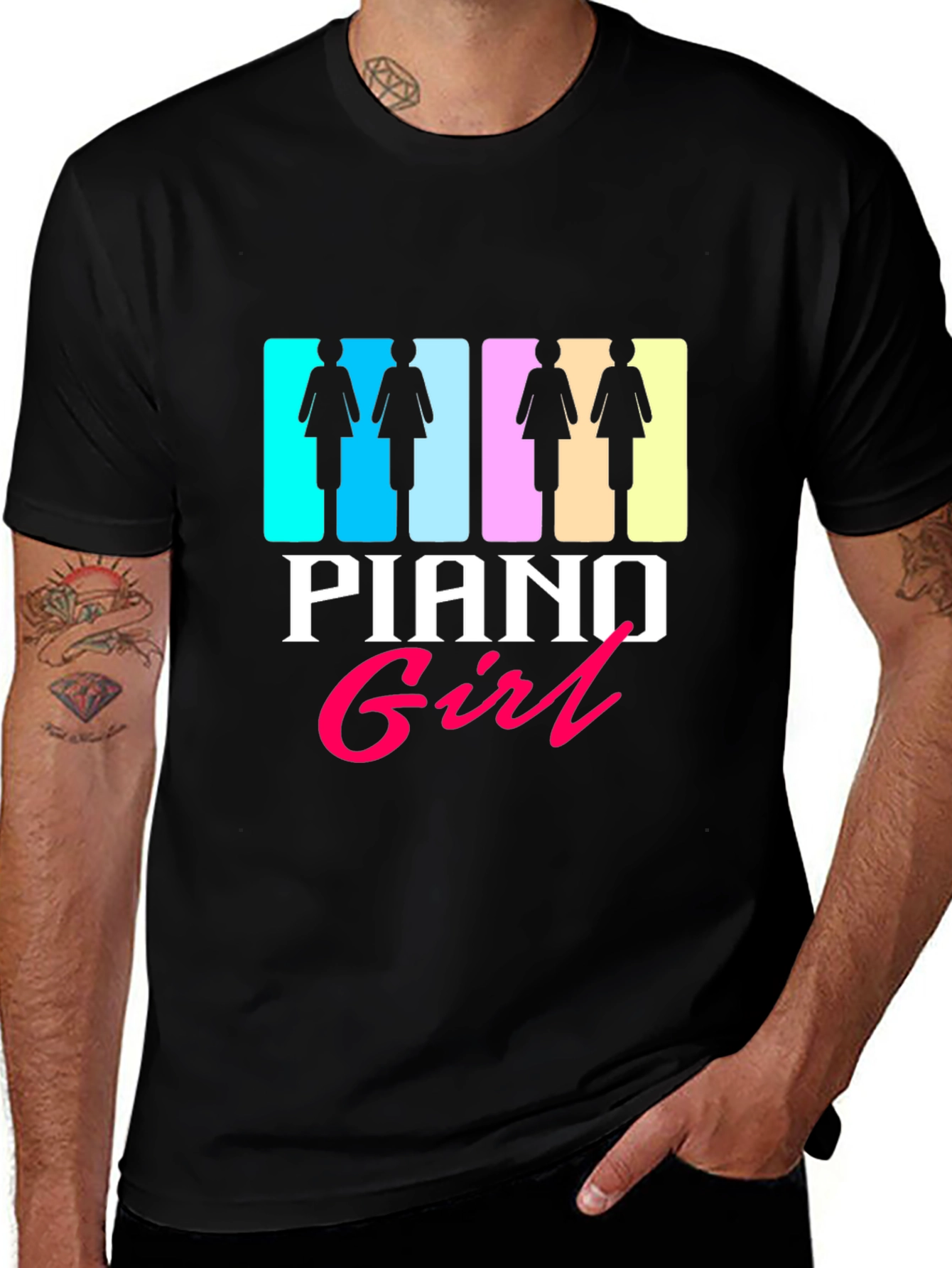 Piano Girl Graphic Tee - Black Unisex T-Shirt