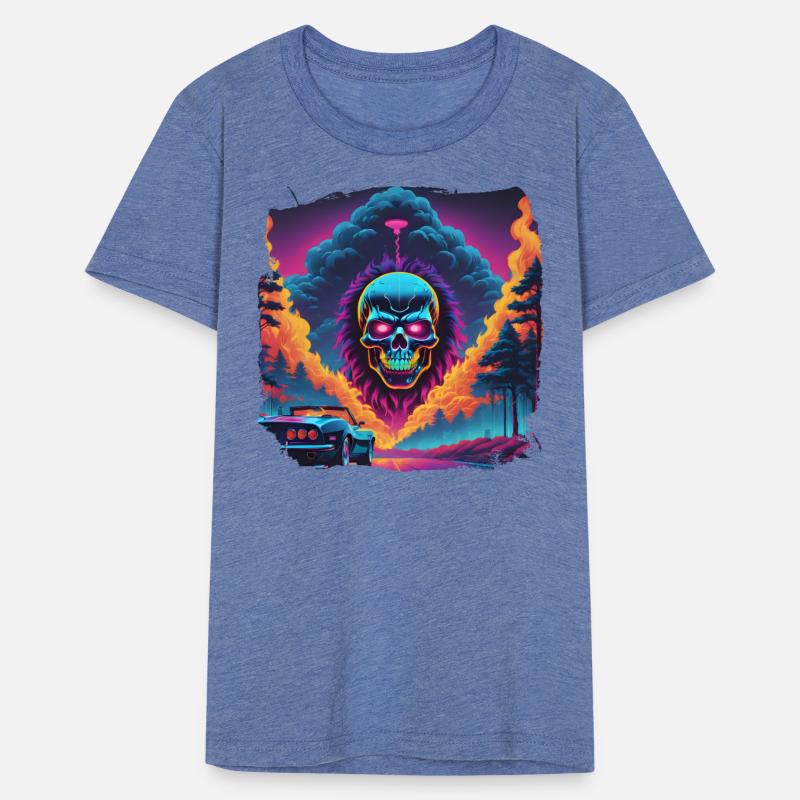 80s AI Airbrushed Skull Scene - Kids Shirts