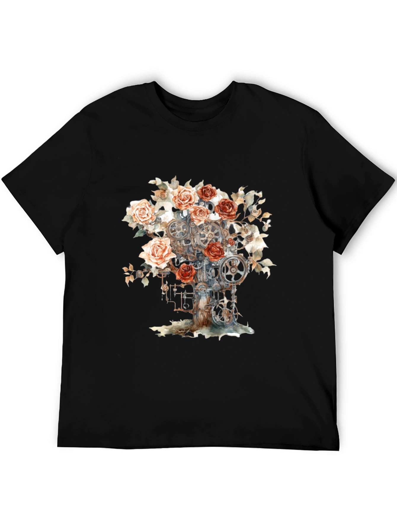 Steampunk Rose Gears Graphic Tee - Black