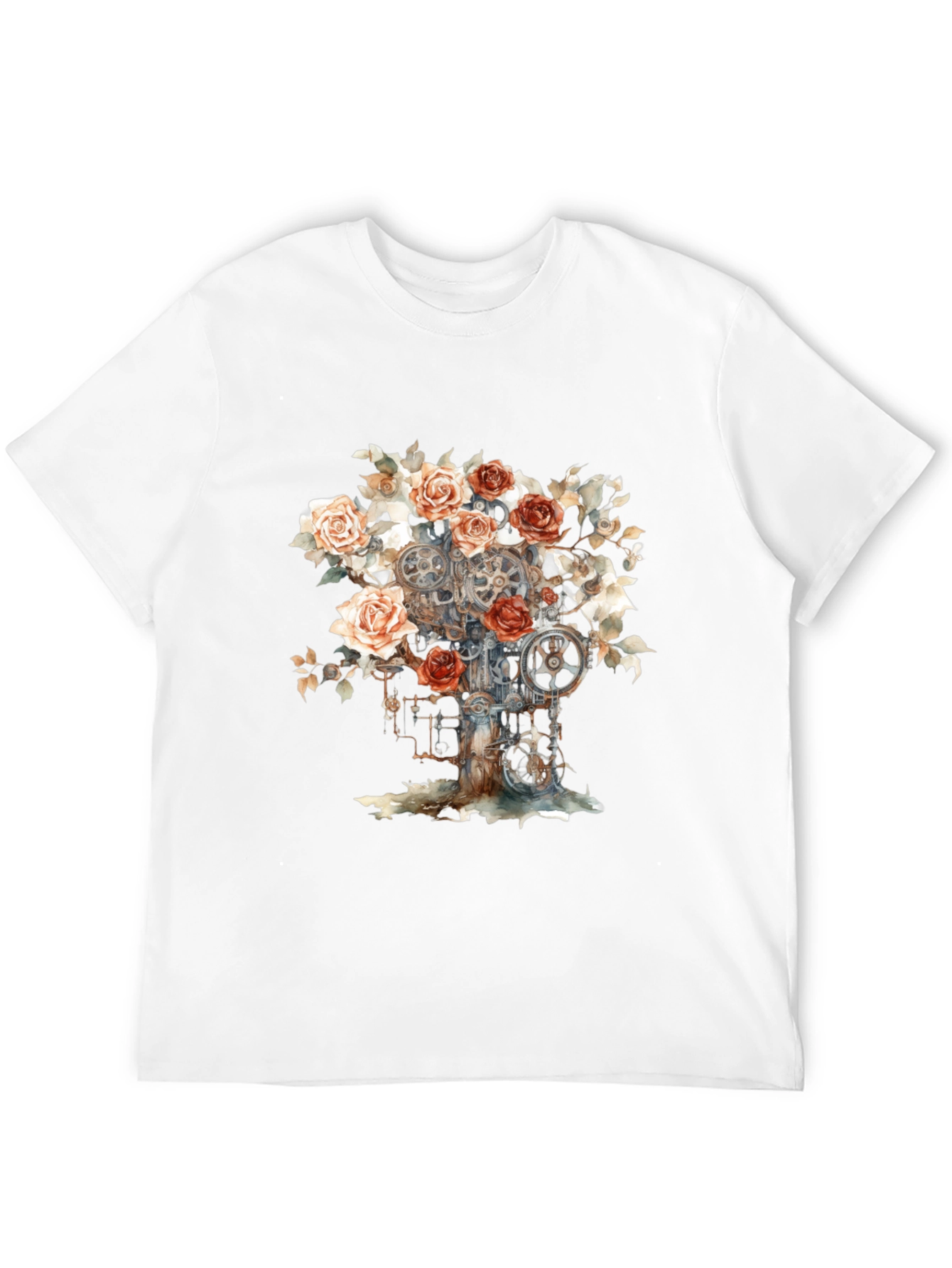 Steampunk Rose Gears Graphic Tee - Black