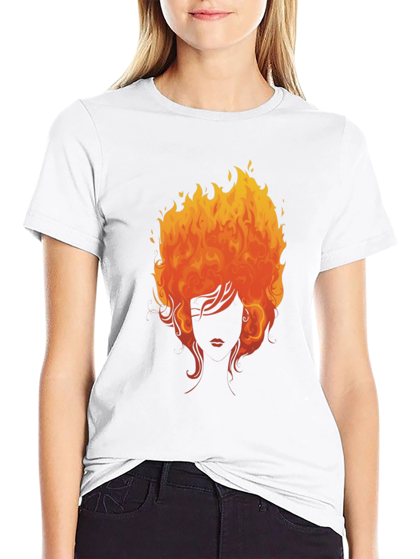 Fiery Woman Graphic Tee - Bold Black T-Shirt