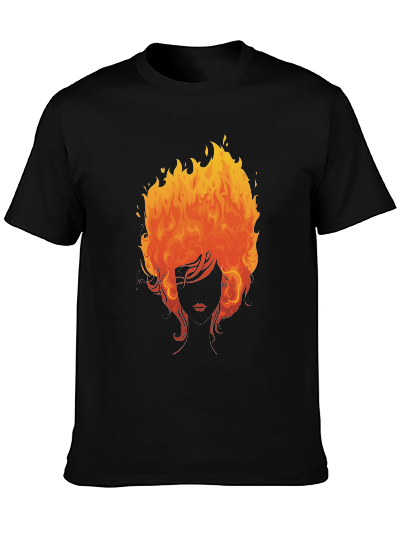 Fiery Woman Graphic Tee - Bold Black T-Shirt