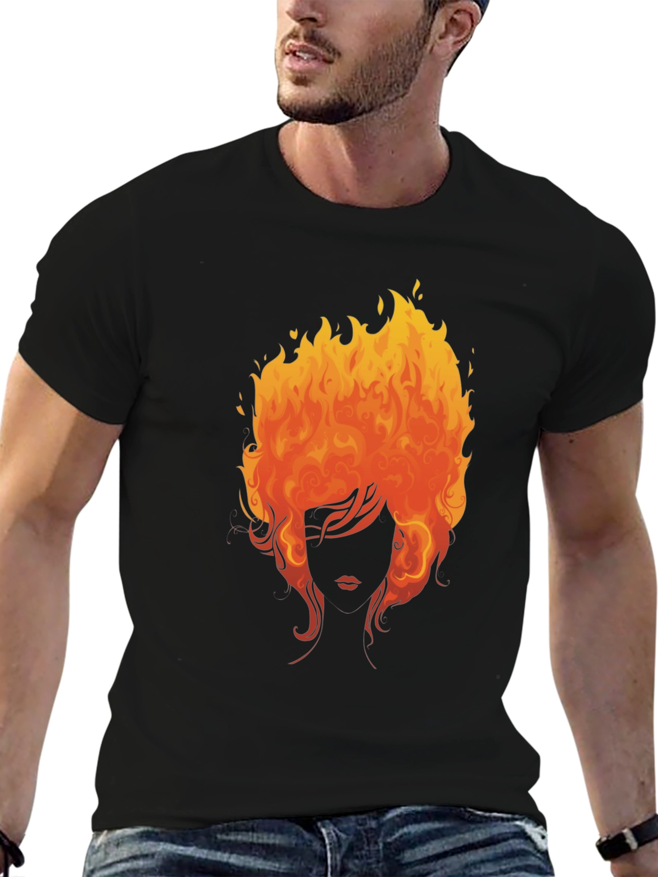Fiery Woman Graphic Tee - Bold Black T-Shirt