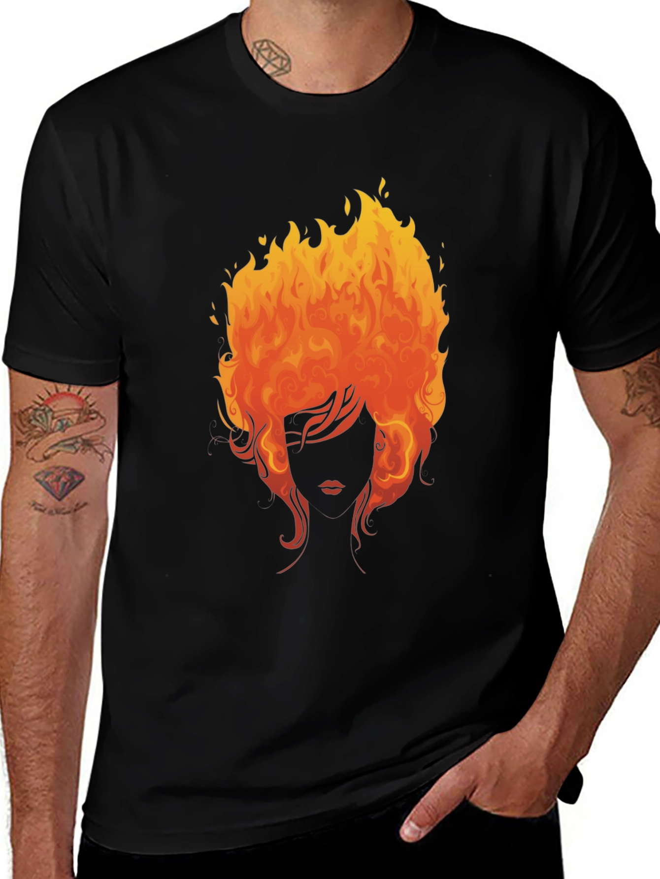 Fiery Woman Graphic Tee - Bold Black T-Shirt