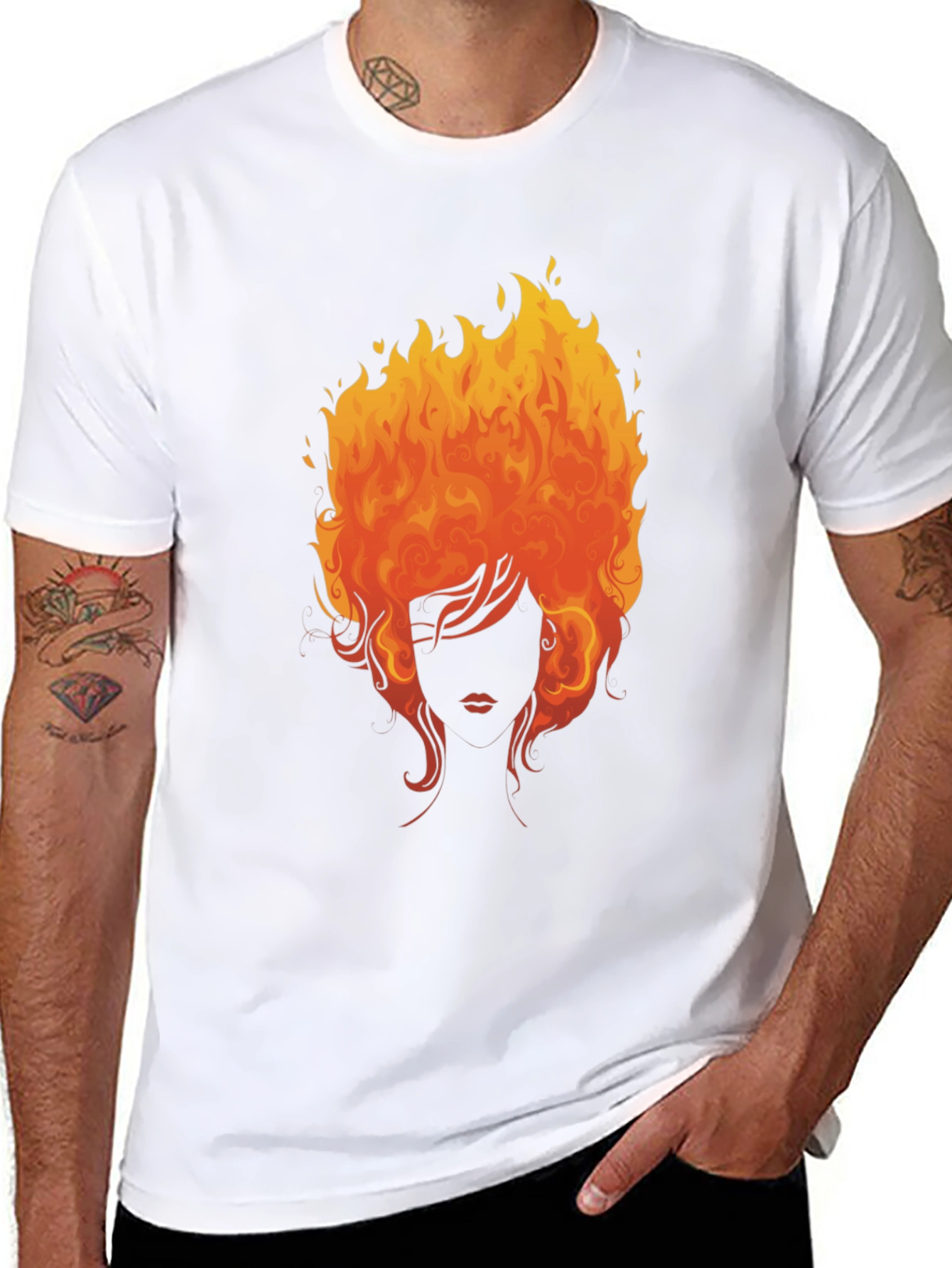 Fiery Woman Graphic Tee - Bold Black T-Shirt