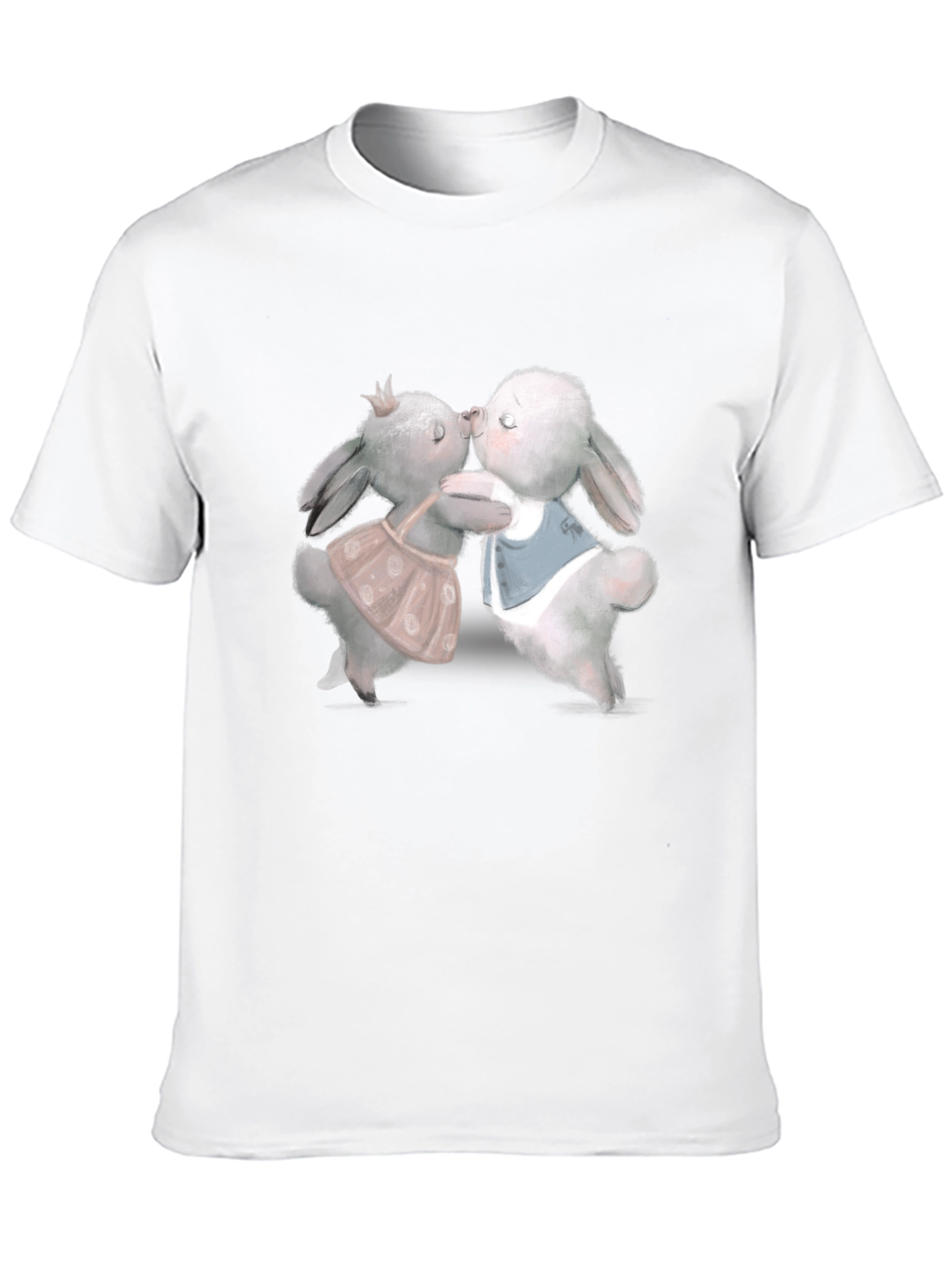 Cute Rabbit Kissing Graphic Tee - Black T-Shirt