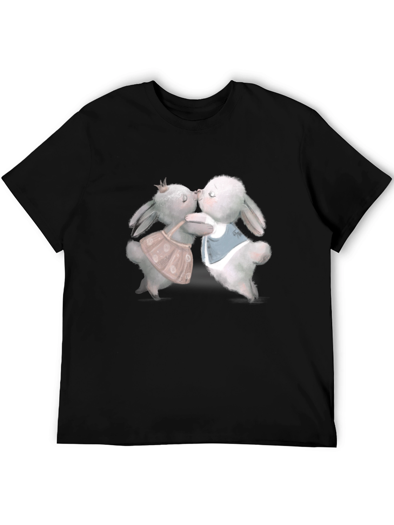 Cute Rabbit Kissing Graphic Tee - Black T-Shirt