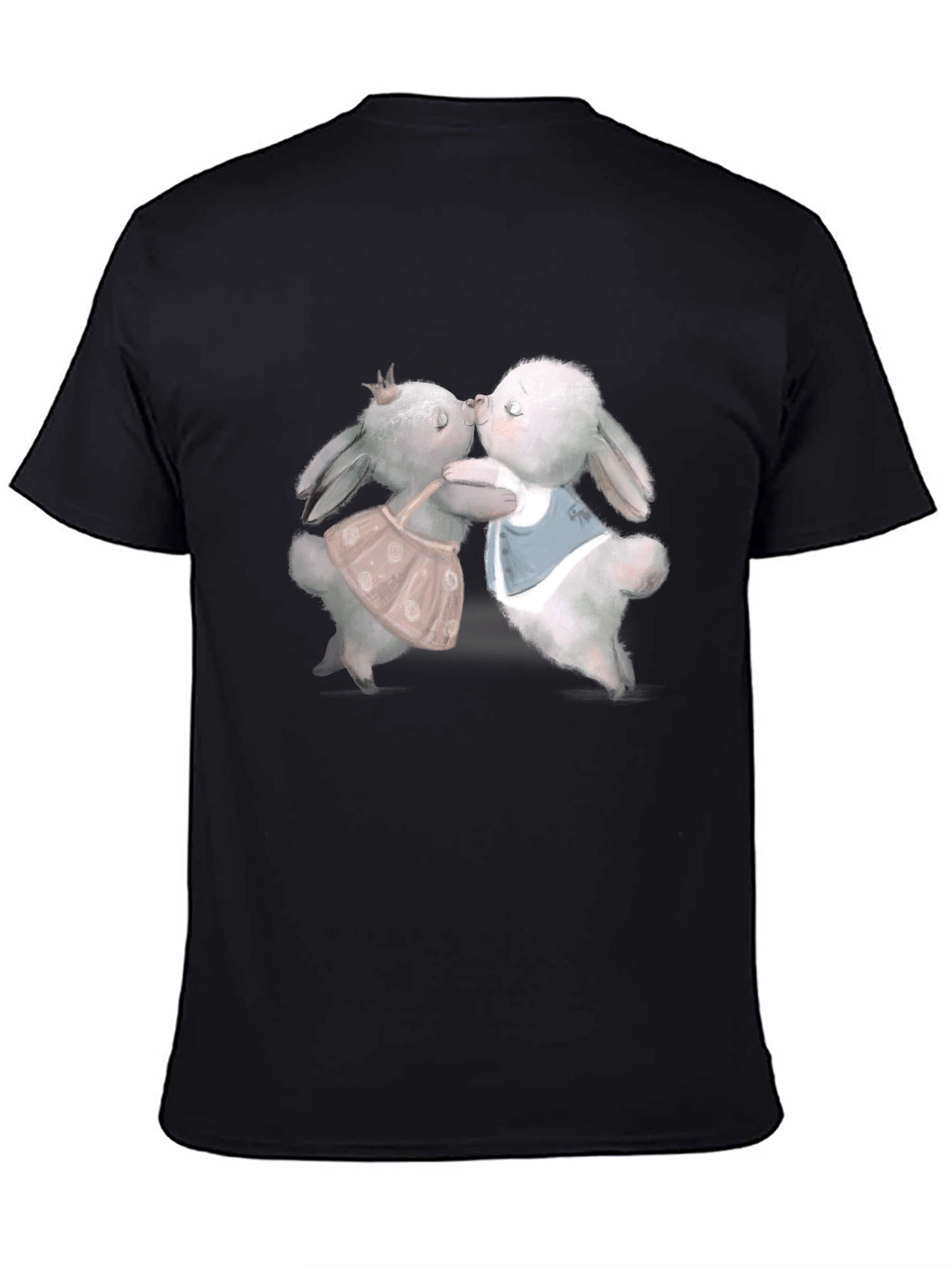 Cute Rabbit Kissing Graphic Tee - Black T-Shirt