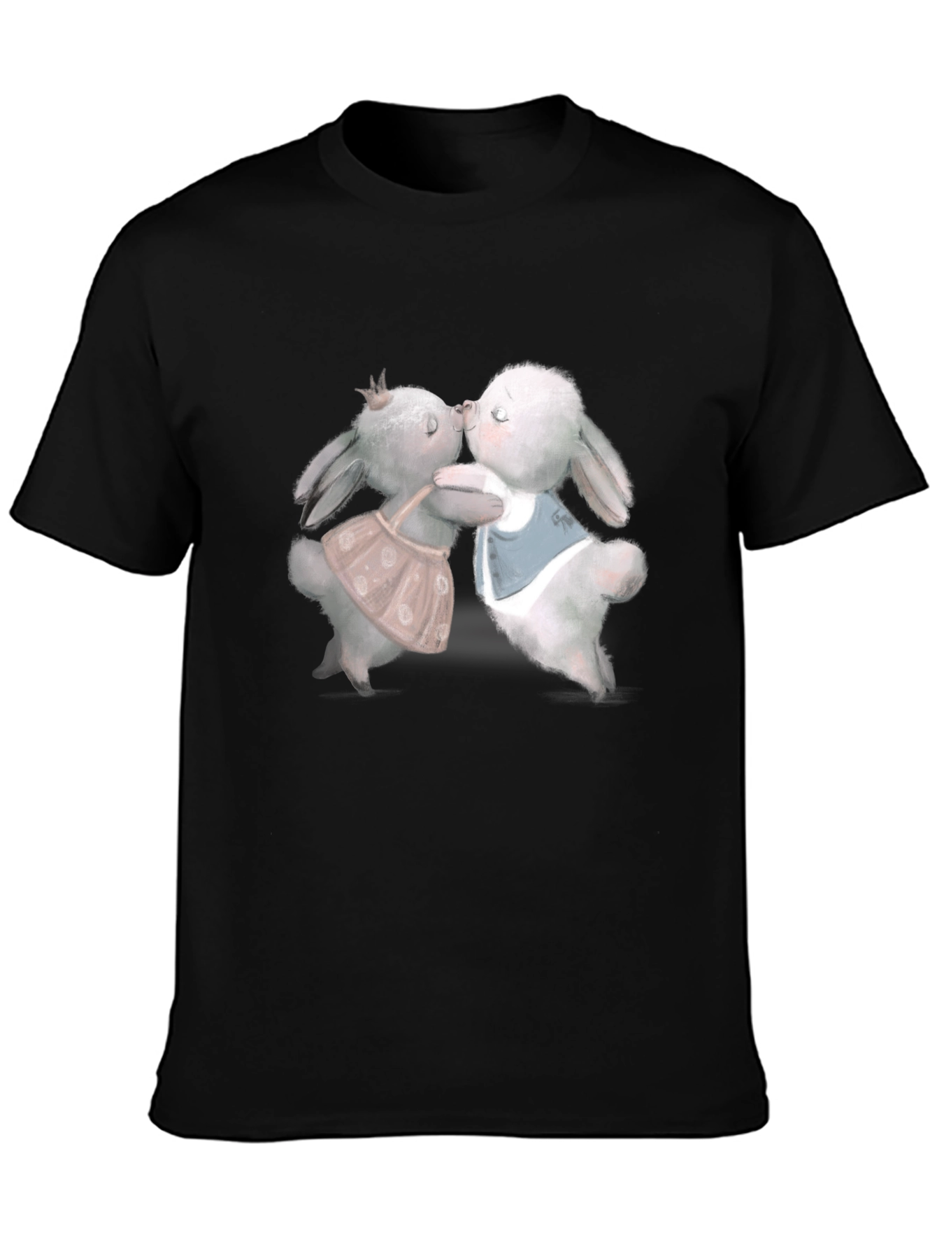 Cute Rabbit Kissing Graphic Tee - Black T-Shirt