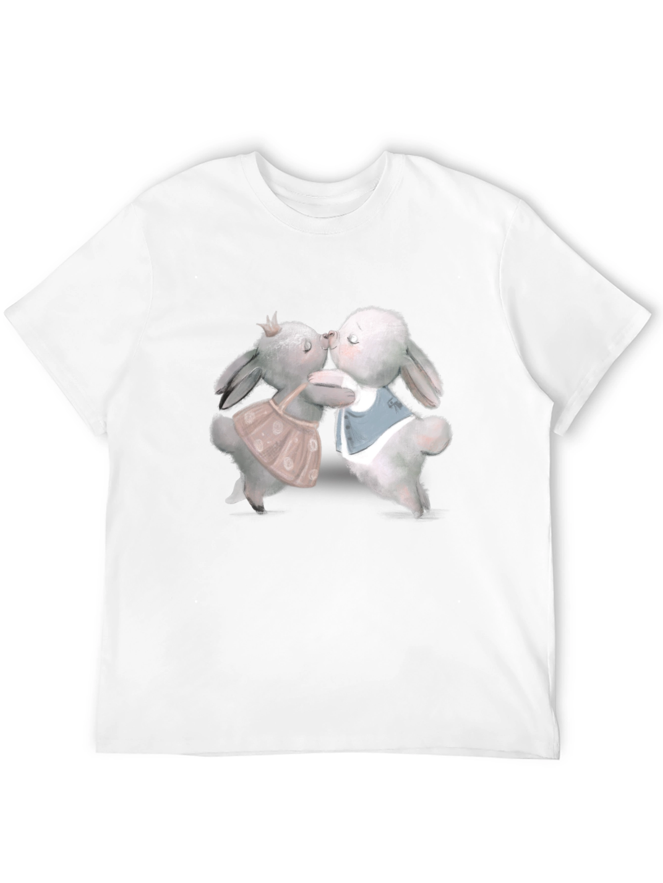 Cute Rabbit Kissing Graphic Tee - Black T-Shirt