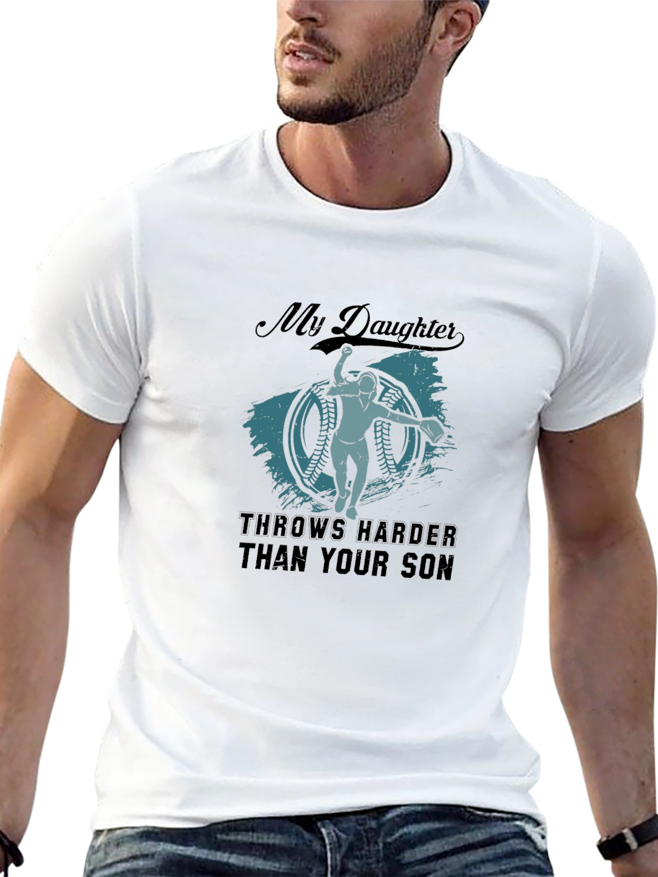 My Daughter Throws Harder T-Shirt - Baseball Apparel